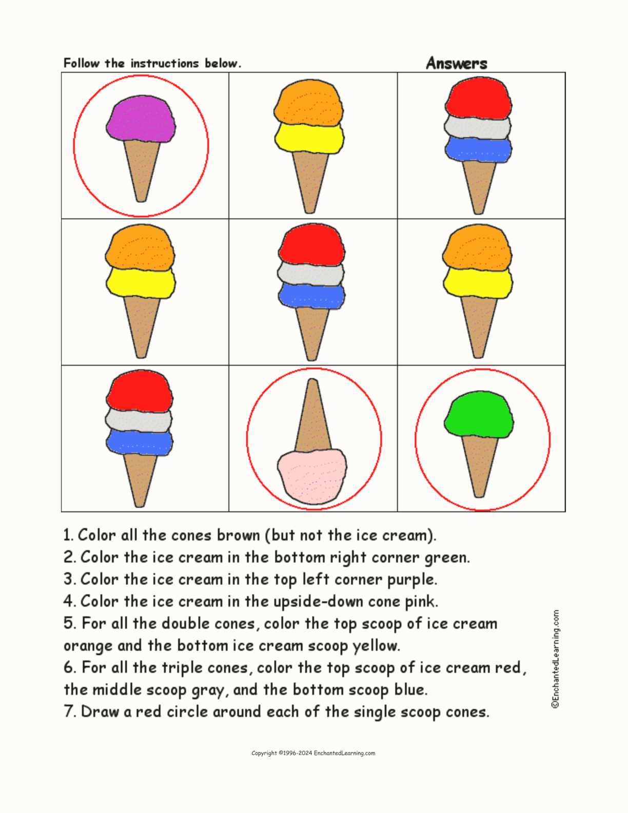 Ice Cream Cones: Follow the Instructions interactive worksheet page 2