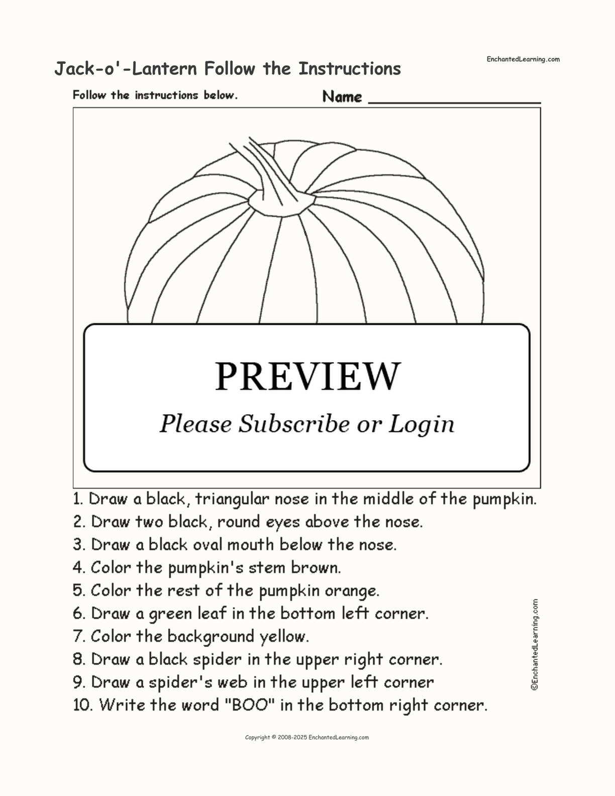 Jack-o'-Lantern Follow the Instructions interactive worksheet page 1