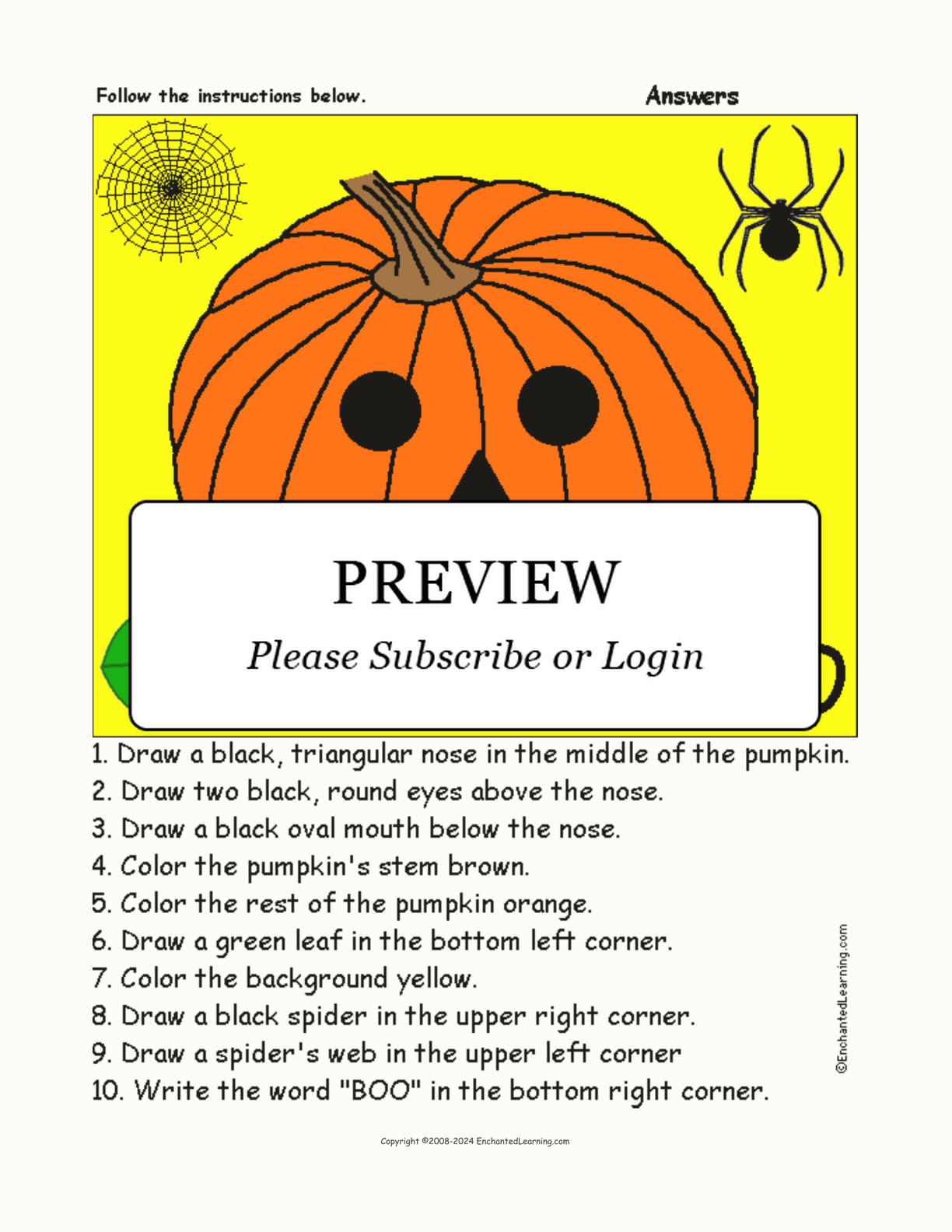 Jack-o'-Lantern Follow the Instructions interactive worksheet page 2