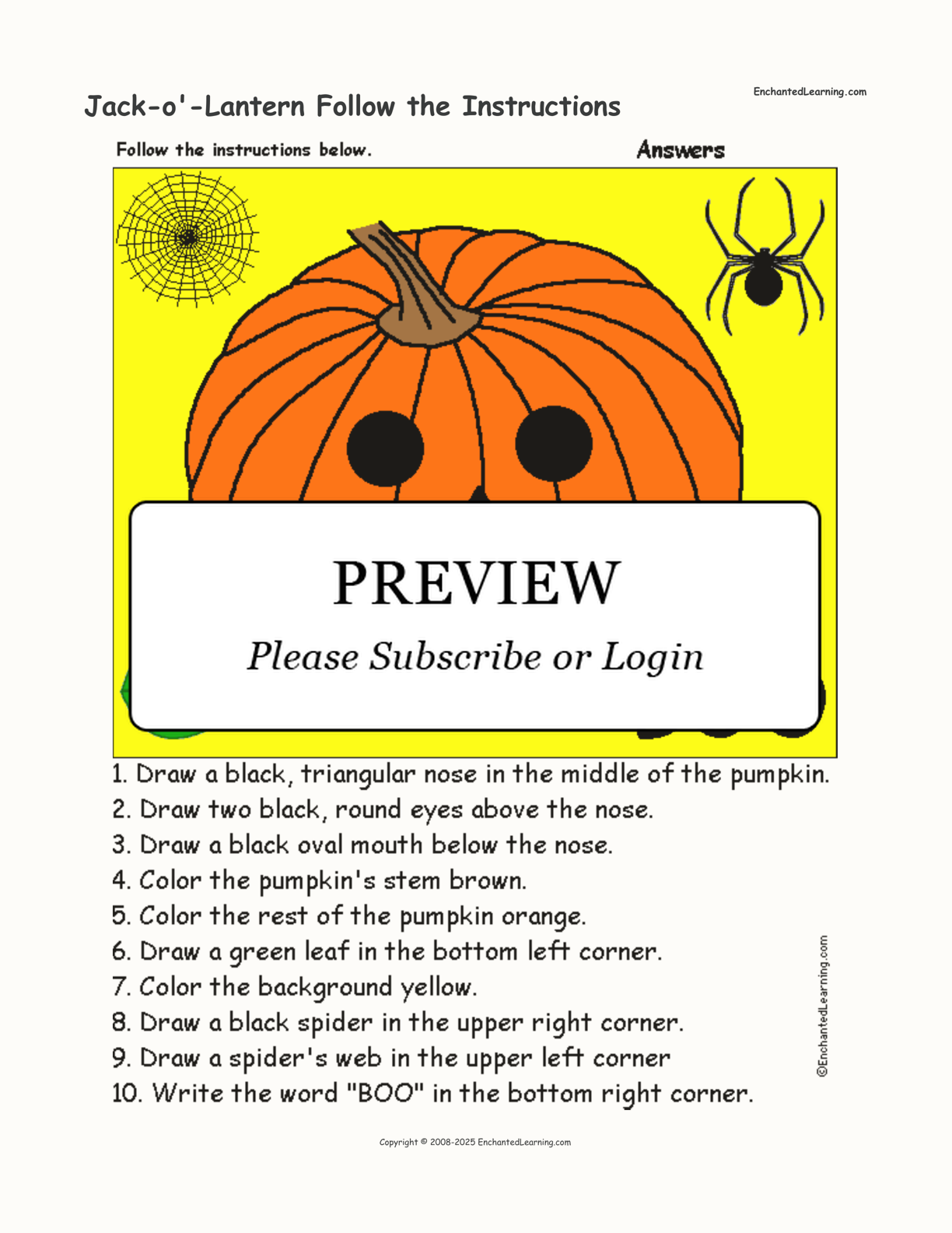 Jack-o'-Lantern Follow the Instructions interactive worksheet page 2