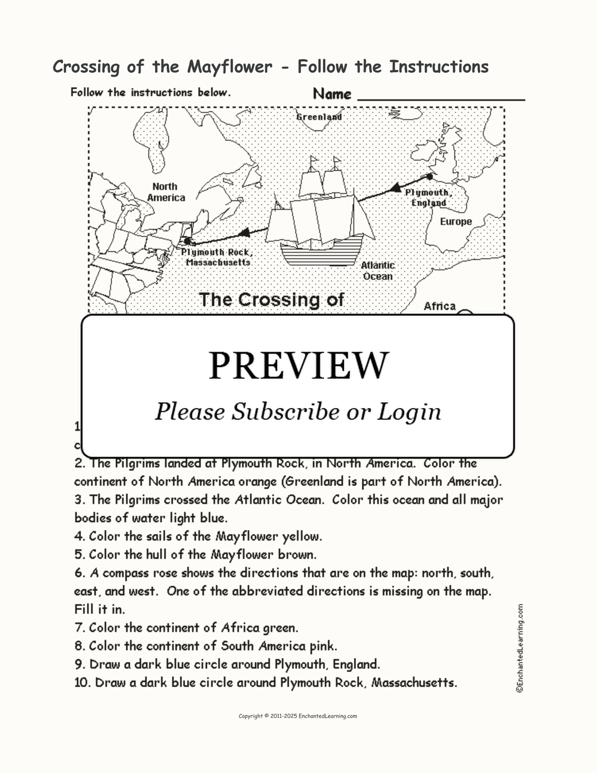 Crossing of the Mayflower - Follow the Instructions interactive worksheet page 1