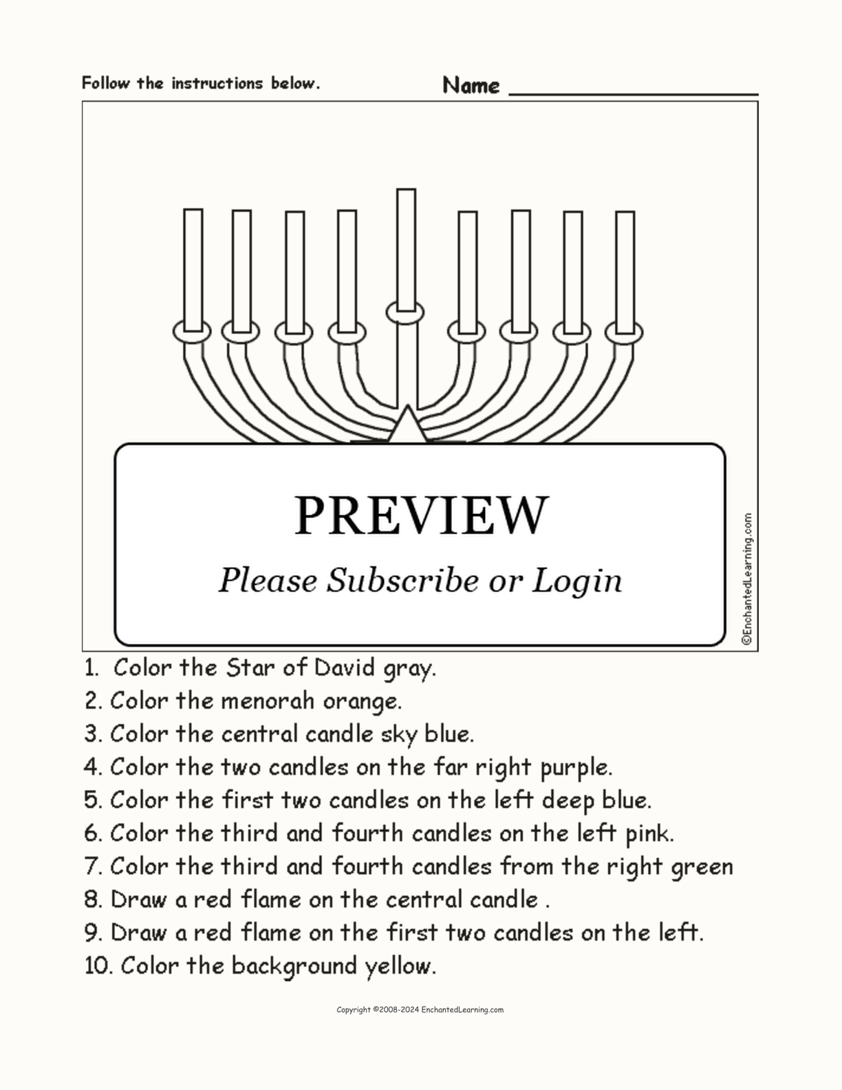 Menorah - Follow the Instructions interactive worksheet page 1