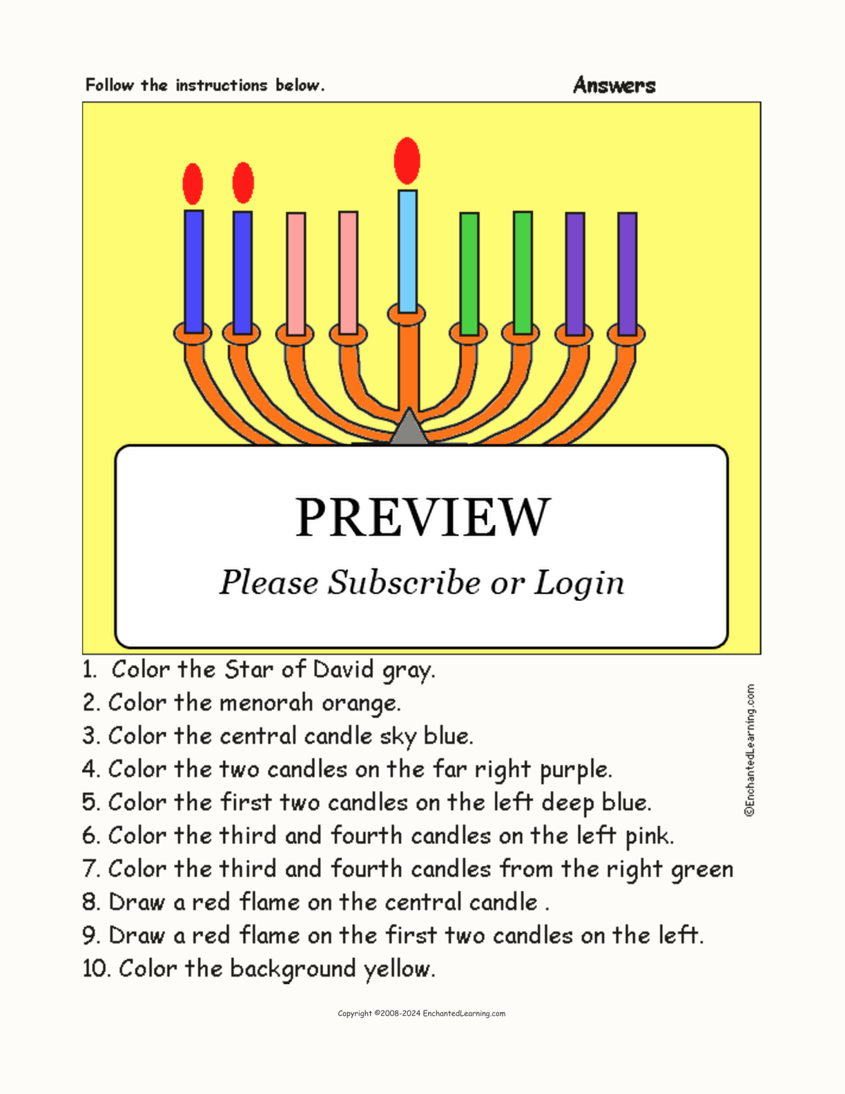 Menorah - Follow the Instructions interactive worksheet page 2