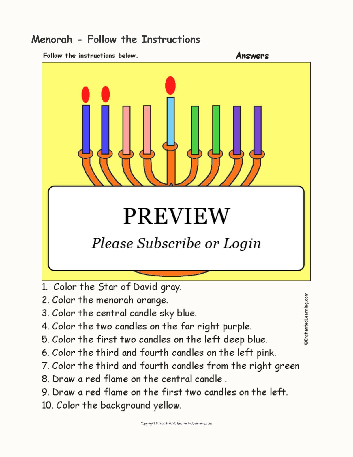 Menorah - Follow the Instructions interactive worksheet page 2