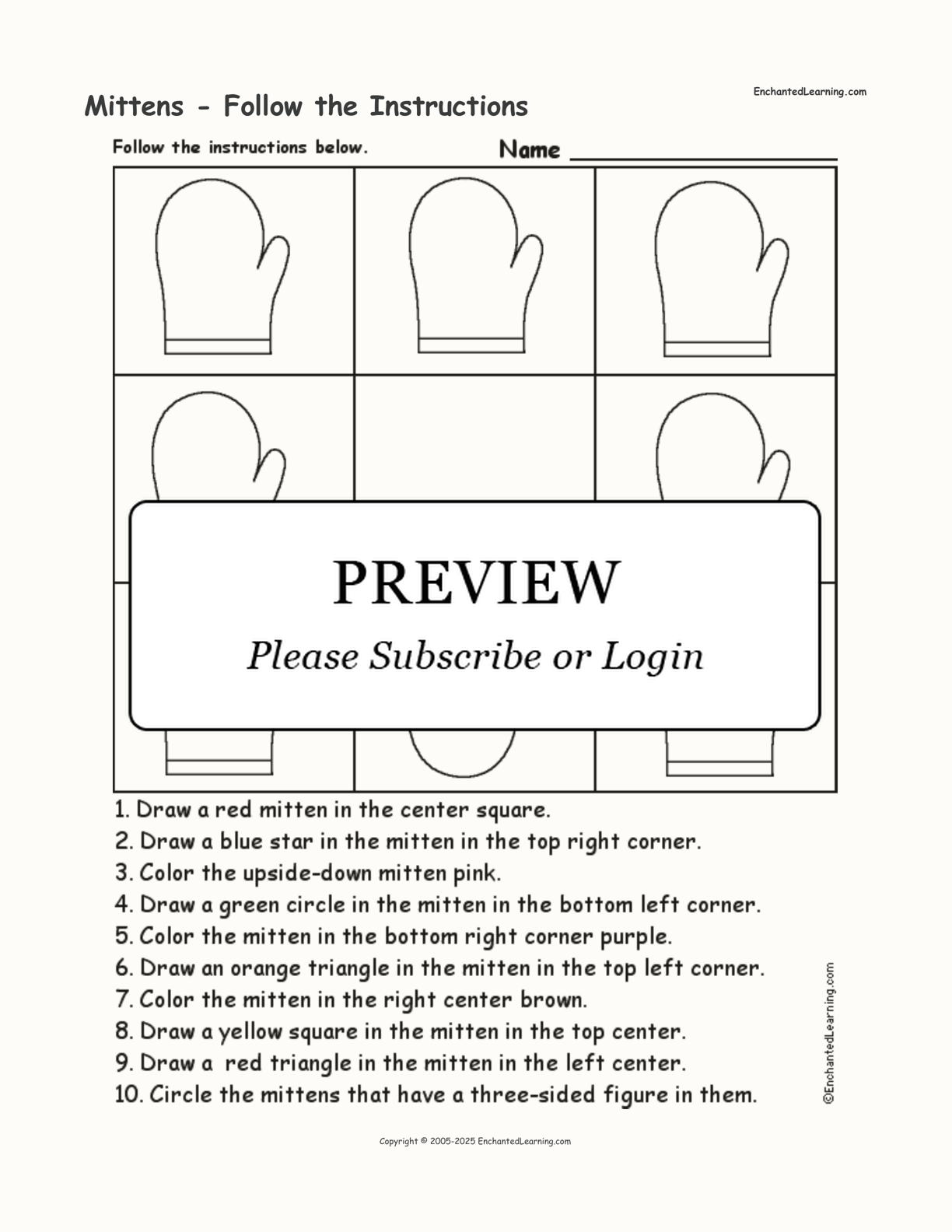 Mittens - Follow the Instructions interactive worksheet page 1