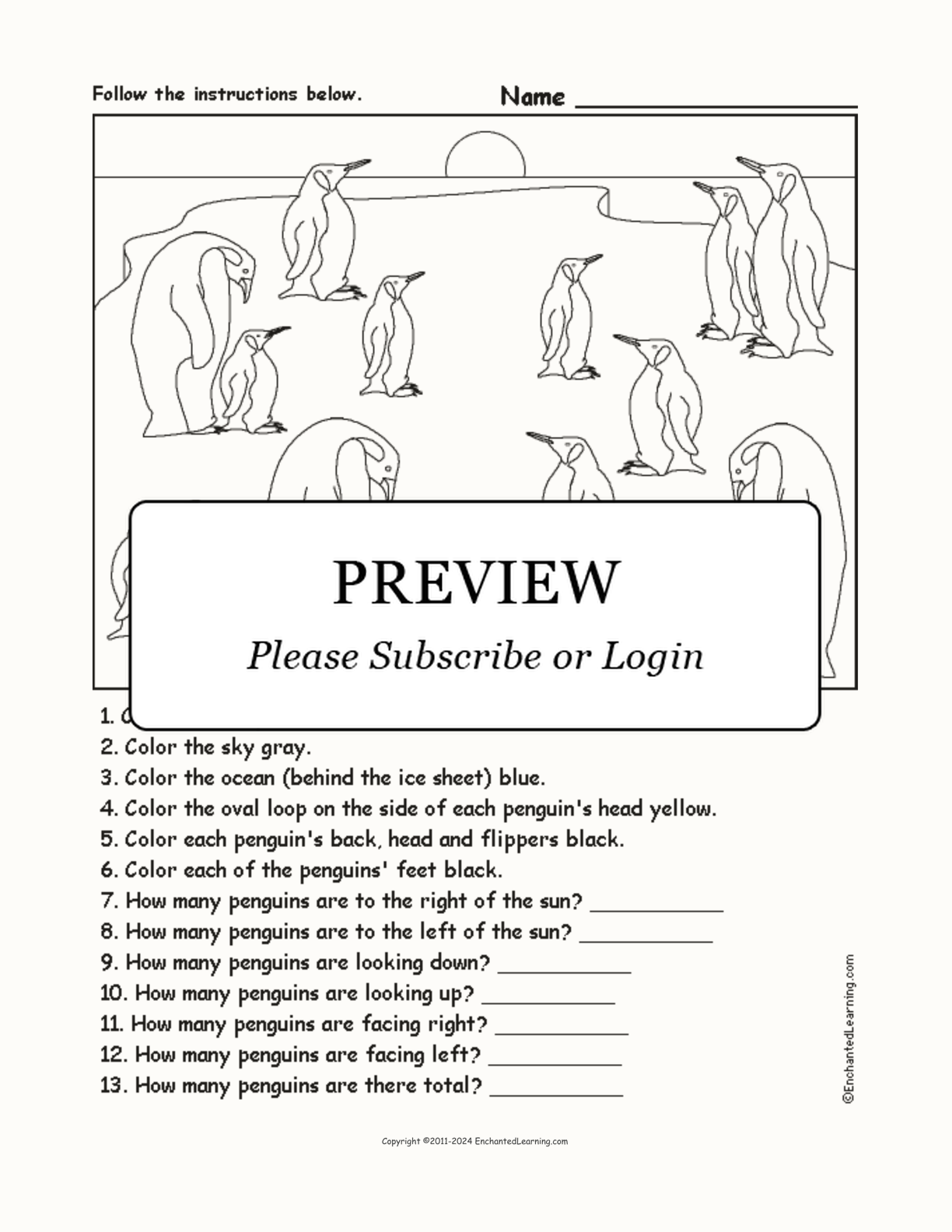 Penguins - Follow the Instructions interactive worksheet page 1
