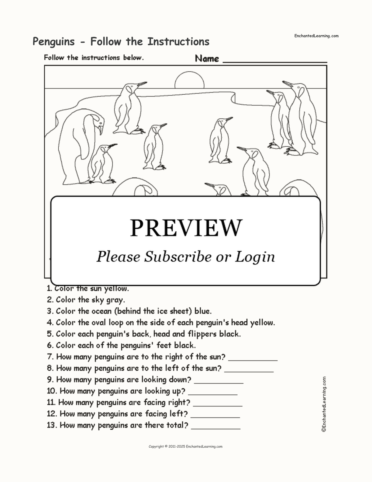 Penguins - Follow the Instructions interactive worksheet page 1