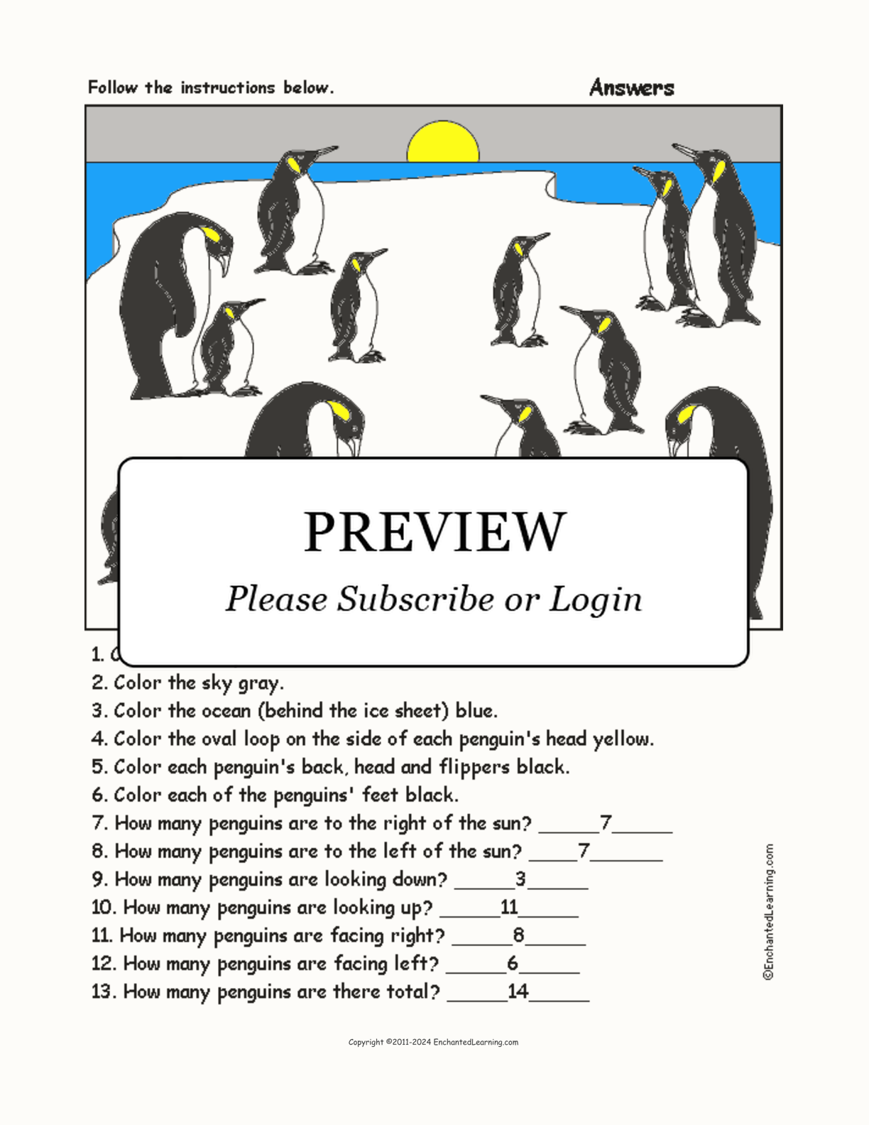 Penguins - Follow the Instructions interactive worksheet page 2