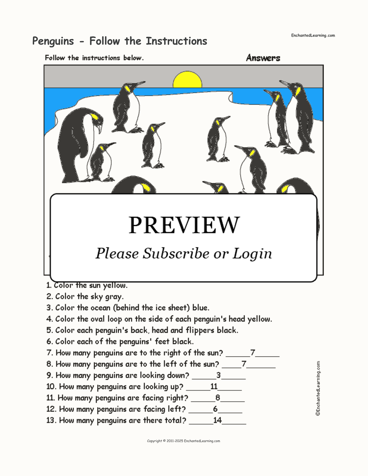 Penguins - Follow the Instructions interactive worksheet page 2