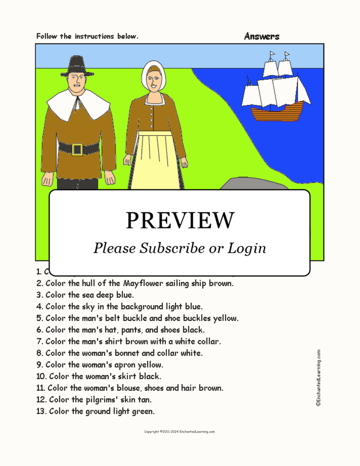 Pilgrims - Follow the Instructions interactive worksheet page 2