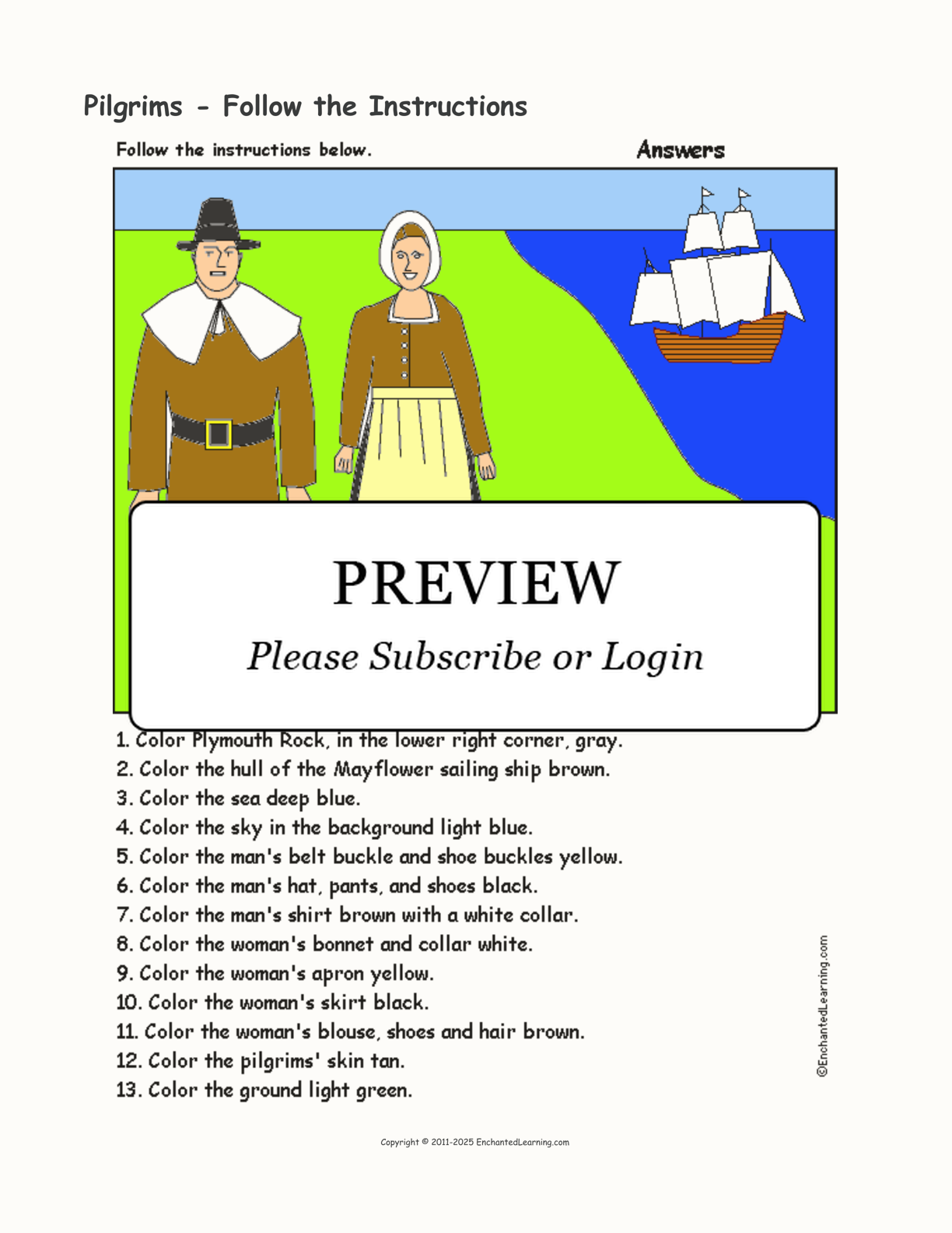 Pilgrims - Follow the Instructions interactive worksheet page 2