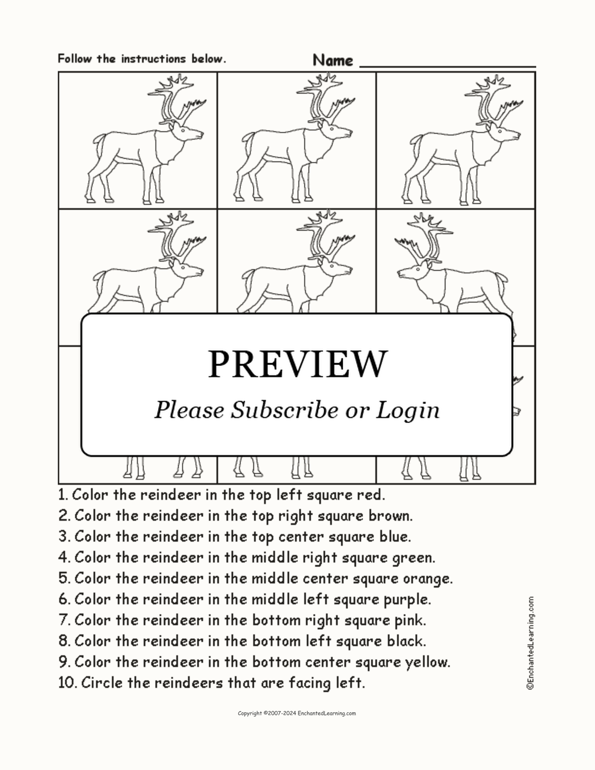 Reindeer - Follow the Instructions interactive worksheet page 1