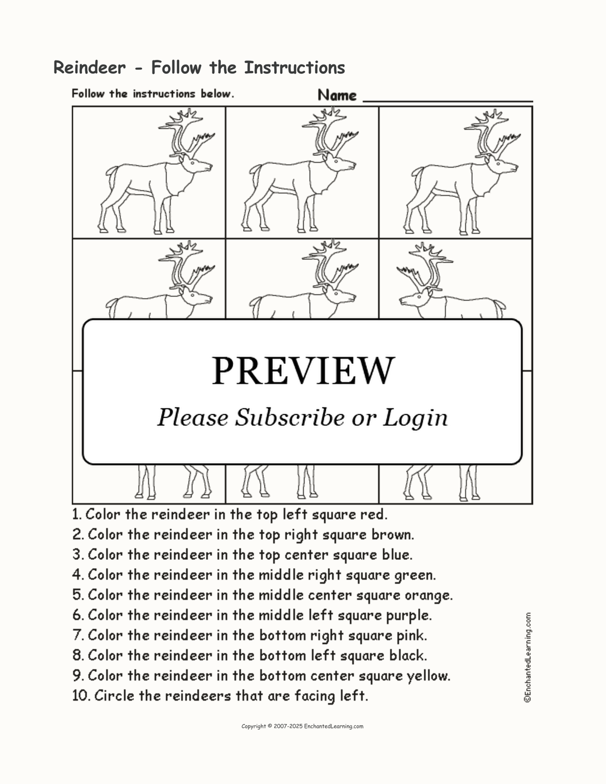 Reindeer - Follow the Instructions interactive worksheet page 1