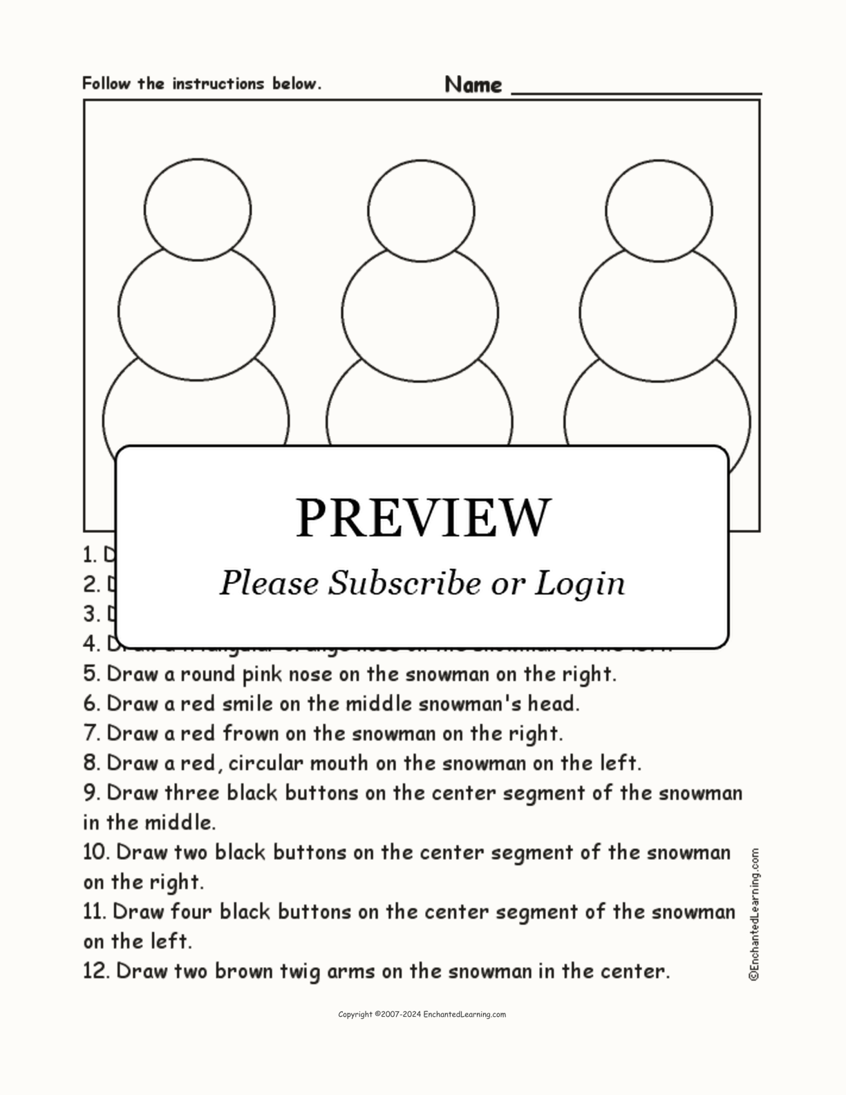 Snowman #2 - Follow the Instructions interactive worksheet page 1