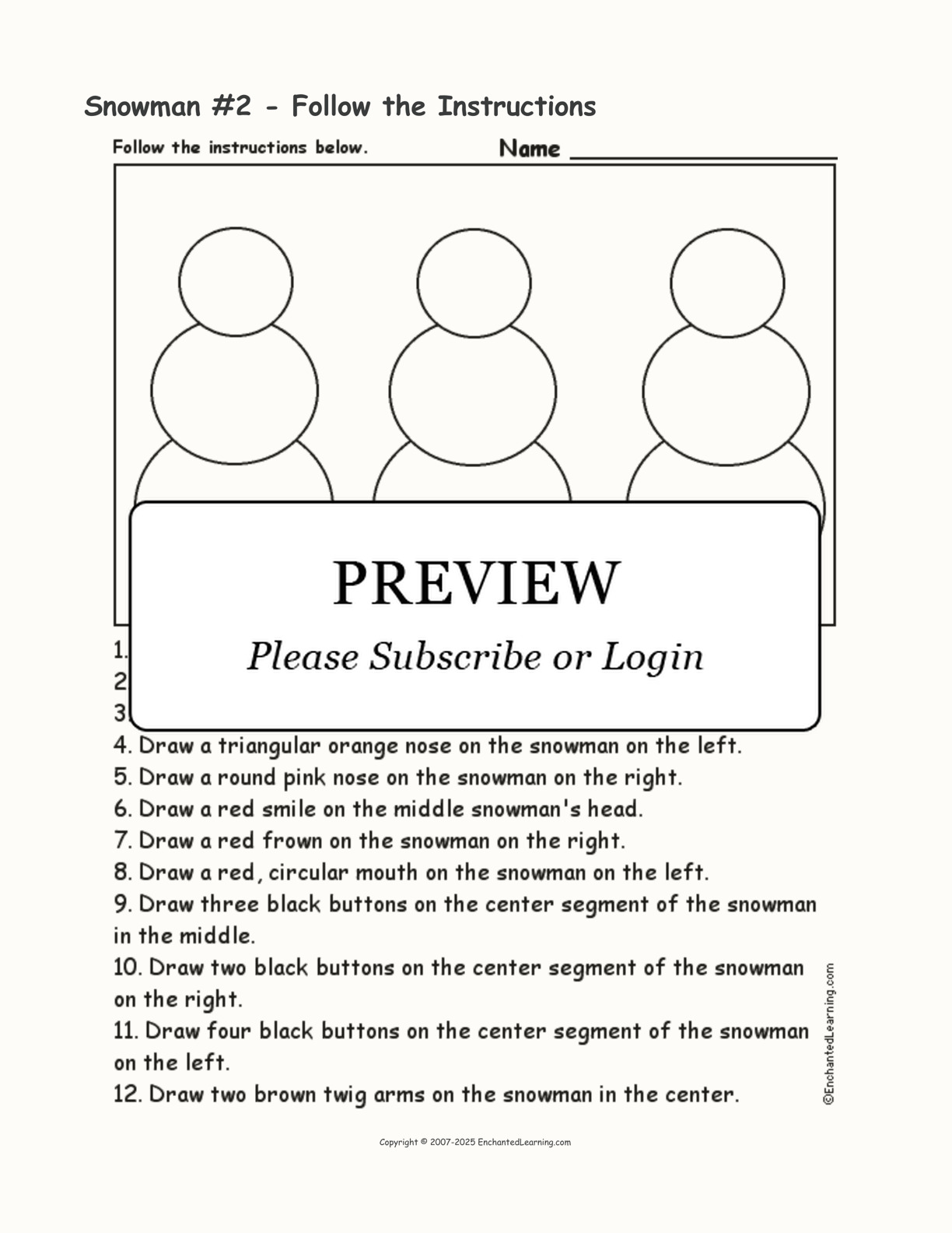 Snowman #2 - Follow the Instructions interactive worksheet page 1