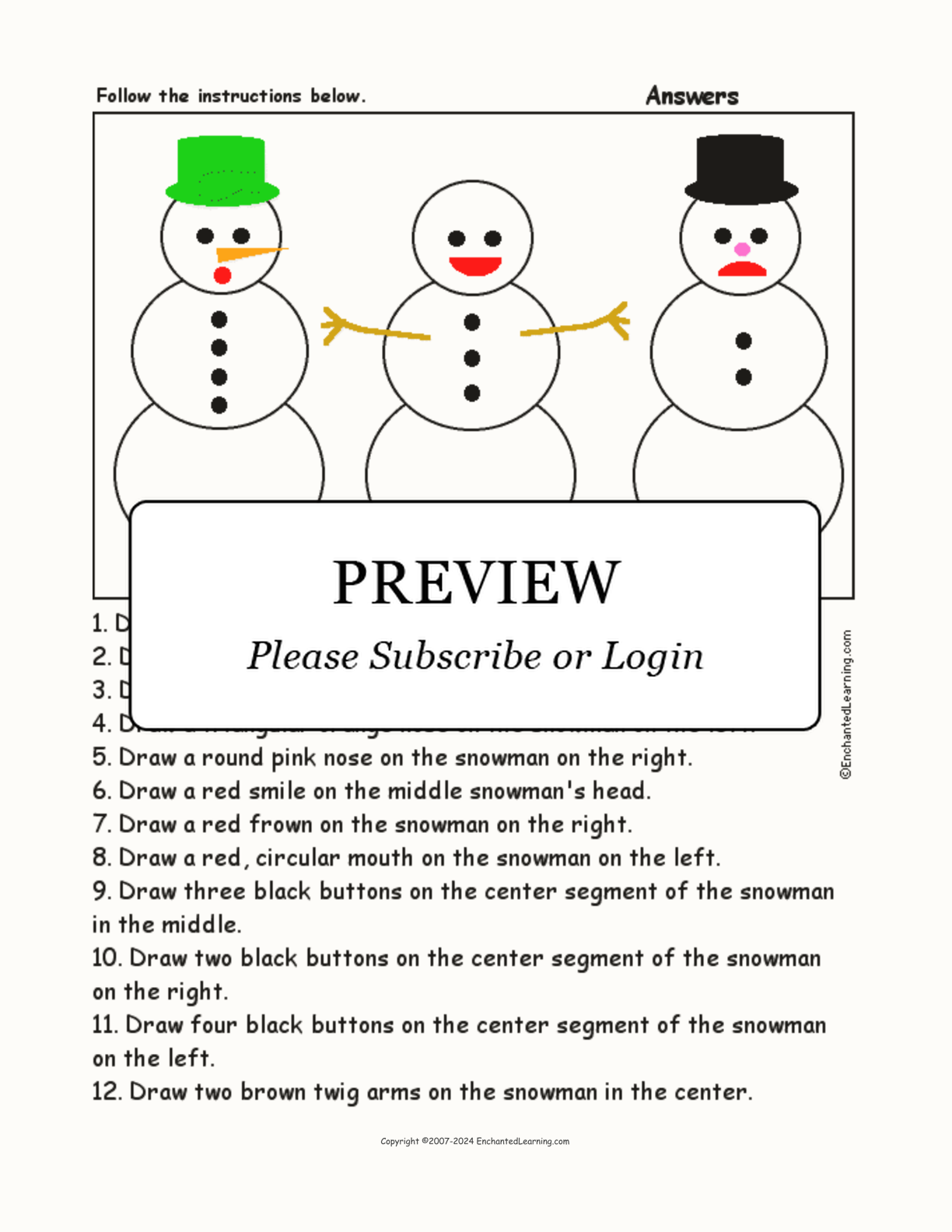 Snowman #2 - Follow the Instructions interactive worksheet page 2