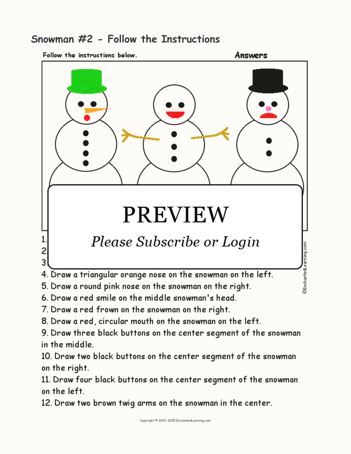 Snowman #2 - Follow the Instructions interactive worksheet page 2