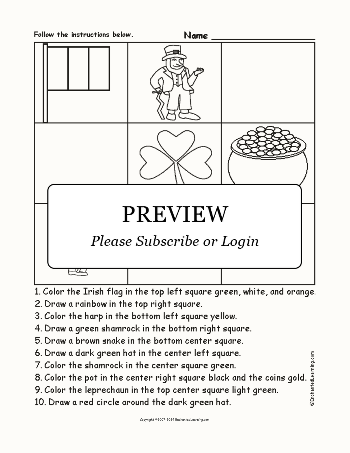 St. Patrick's Day - Follow the Instructions interactive worksheet page 1