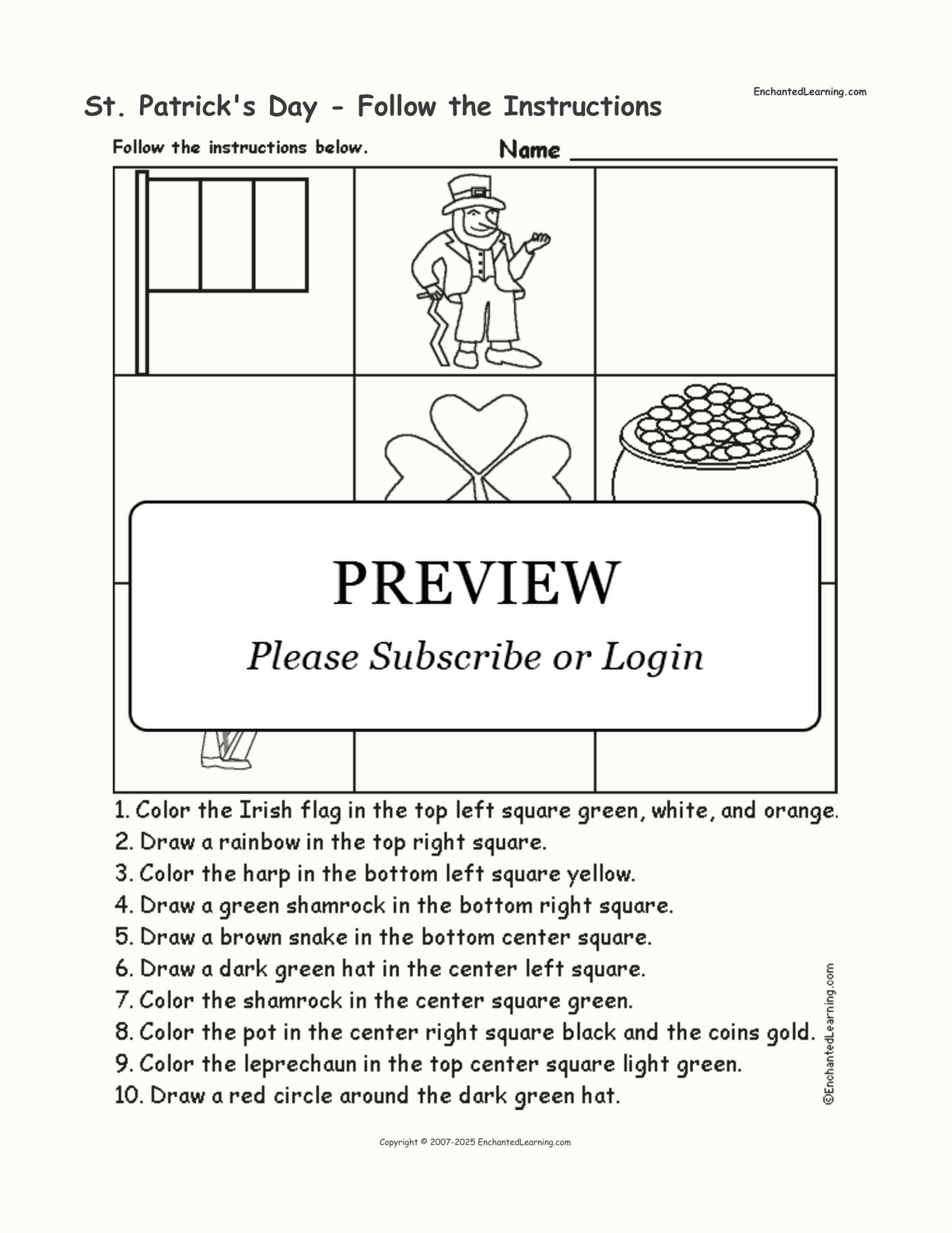 St. Patrick's Day - Follow the Instructions interactive worksheet page 1