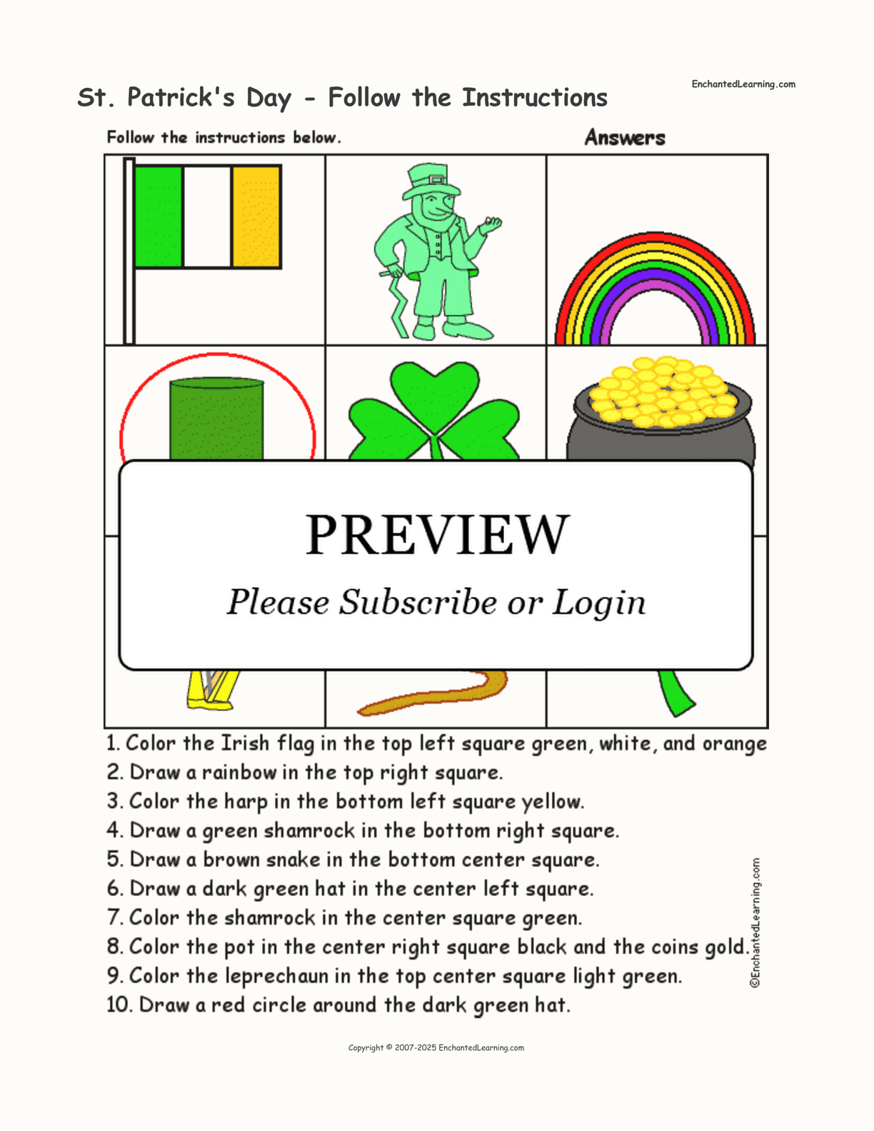 St. Patrick's Day - Follow the Instructions interactive worksheet page 2