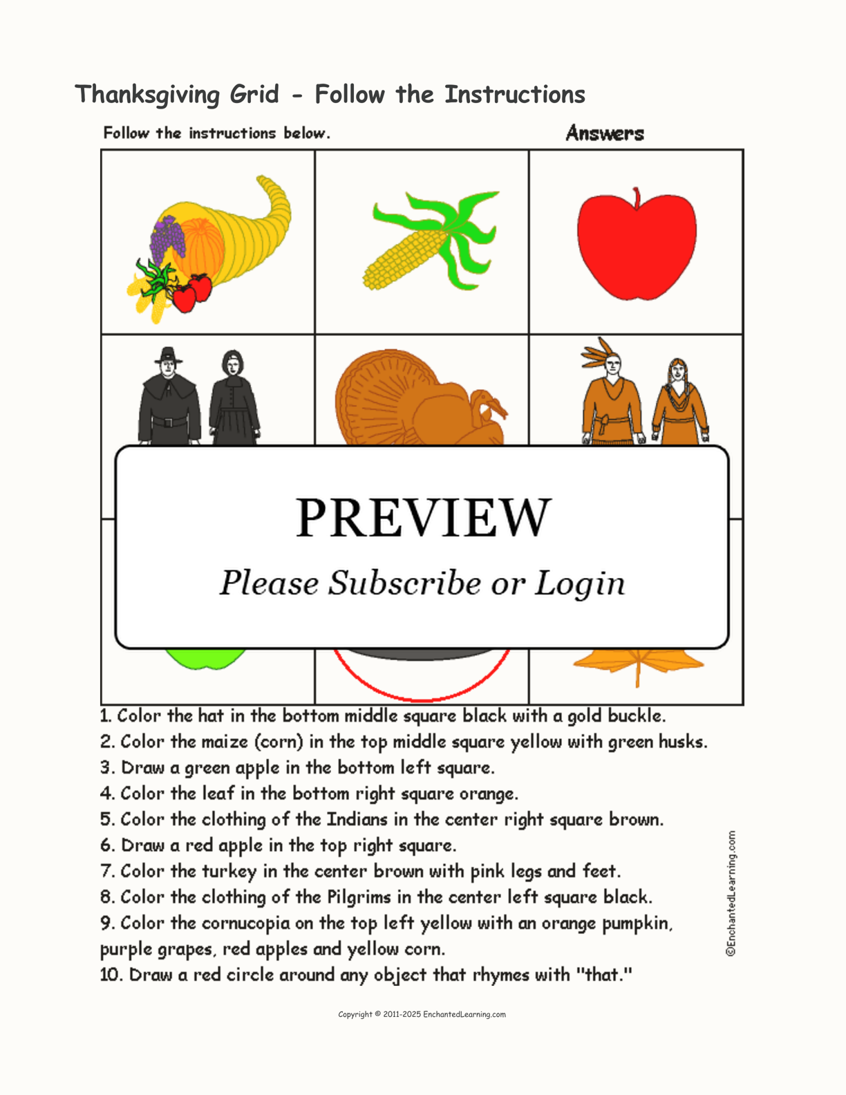 Thanksgiving Grid - Follow the Instructions interactive worksheet page 2