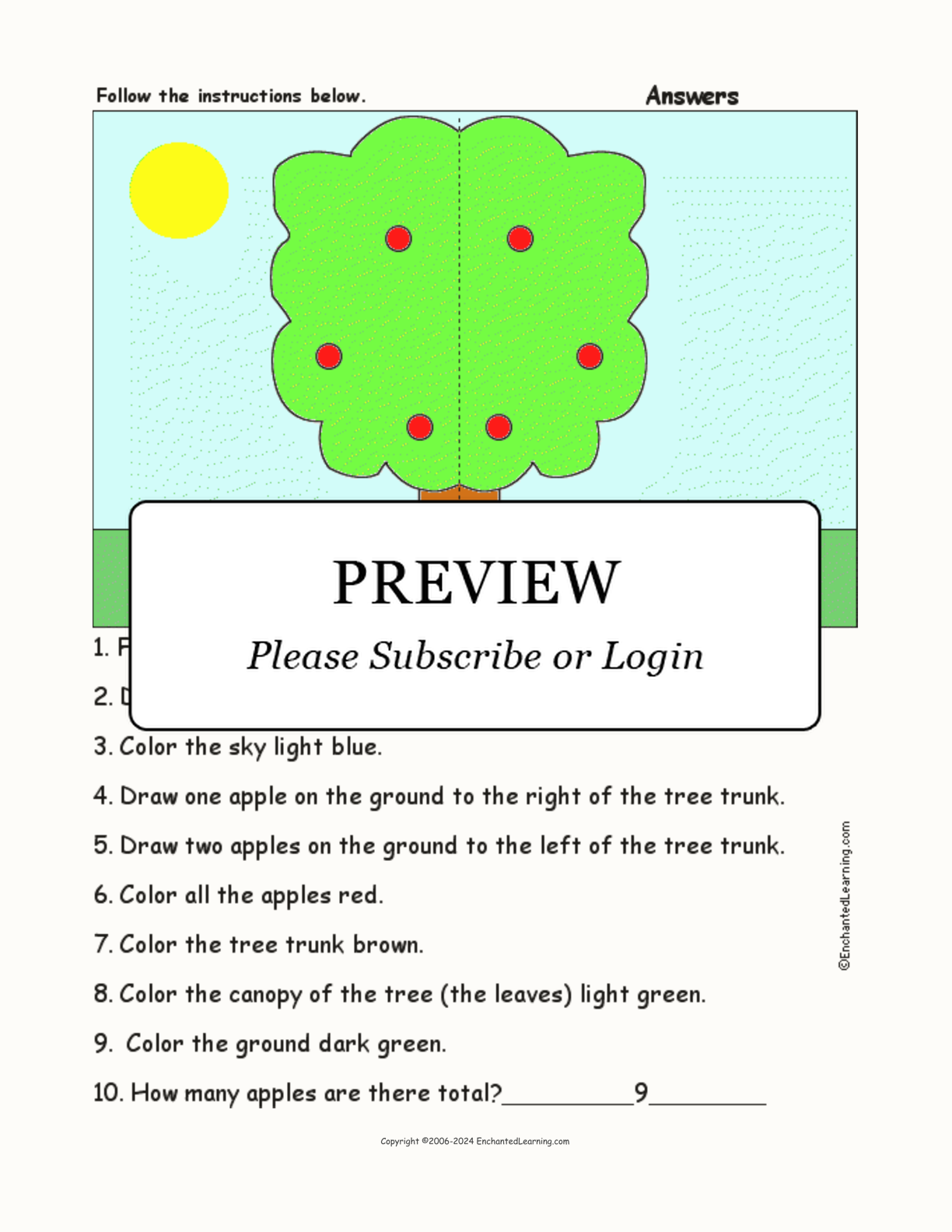 Apple Tree - Follow the Instructions interactive worksheet page 2