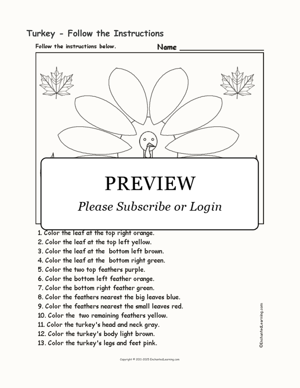 Turkey - Follow the Instructions interactive worksheet page 1