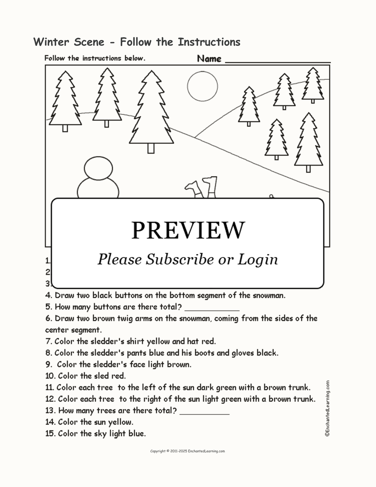 Winter Scene - Follow the Instructions interactive worksheet page 1