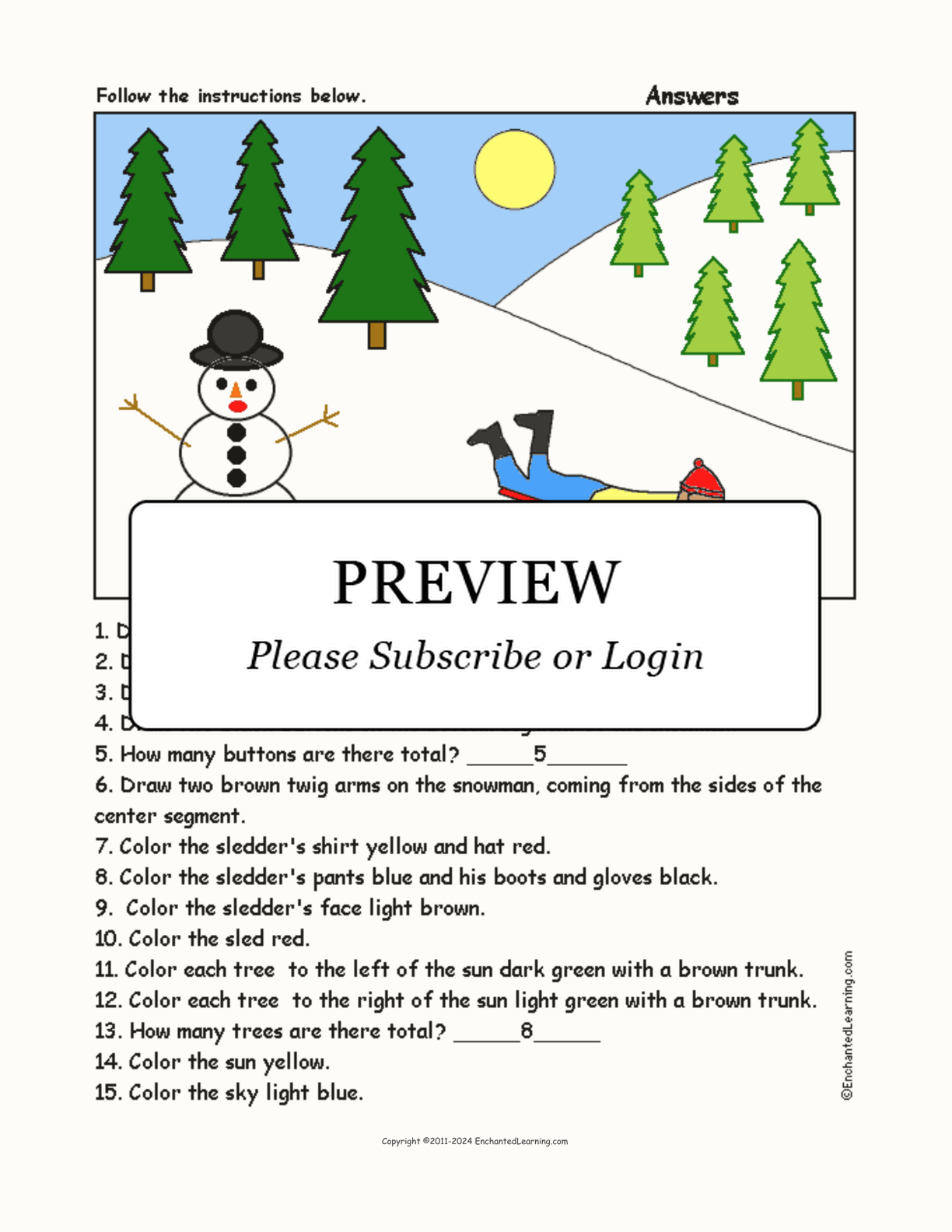 Winter Scene - Follow the Instructions interactive worksheet page 2