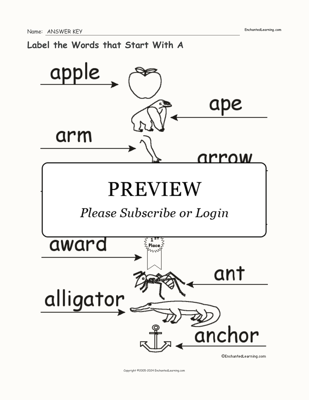 Label the Words that Start With A interactive worksheet page 2