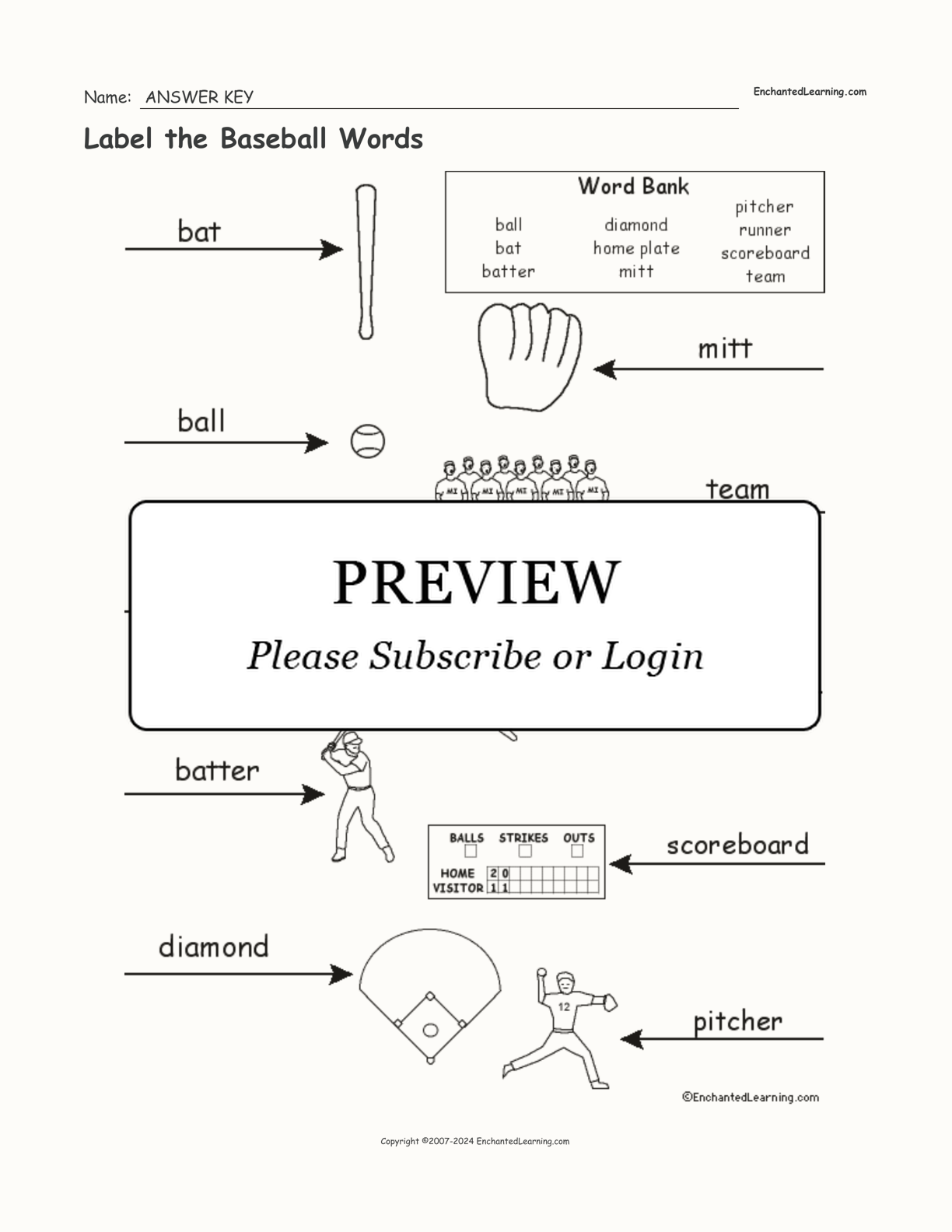Label the Baseball Words interactive worksheet page 2