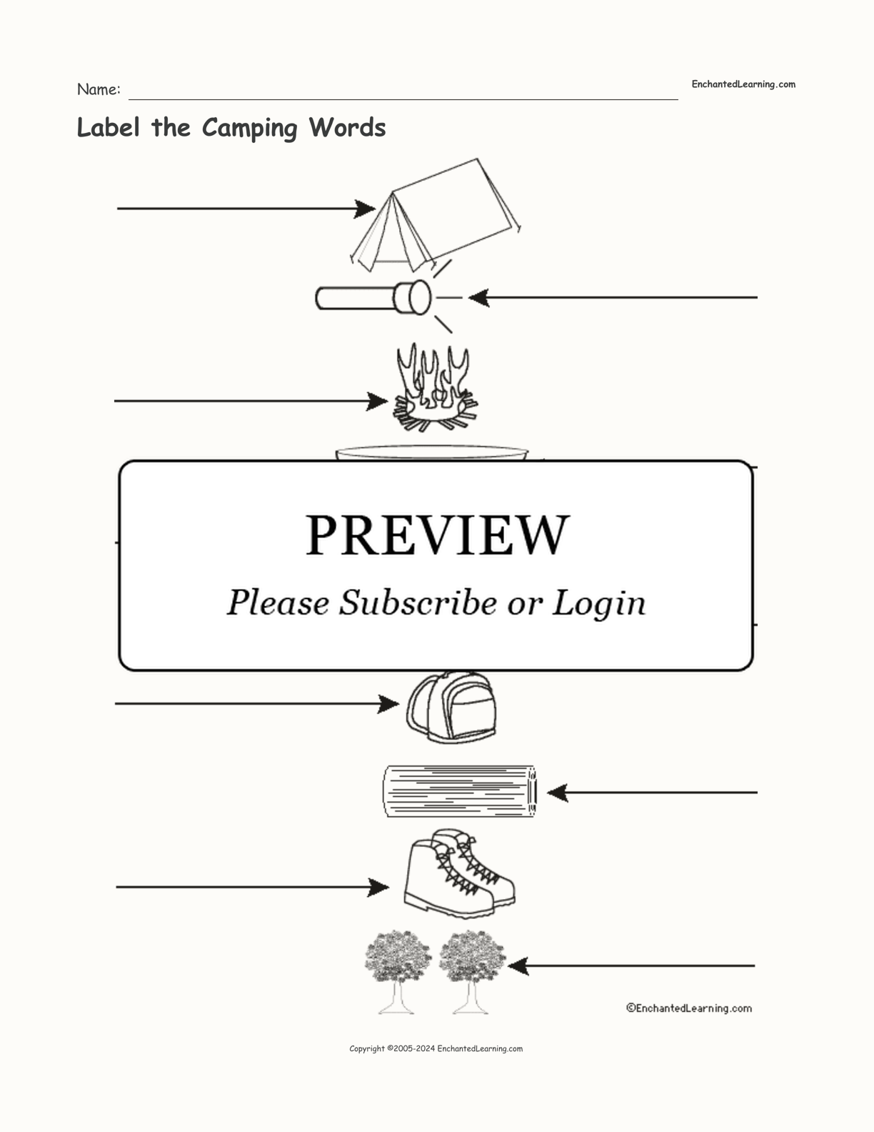 Label the Camping Words interactive worksheet page 1