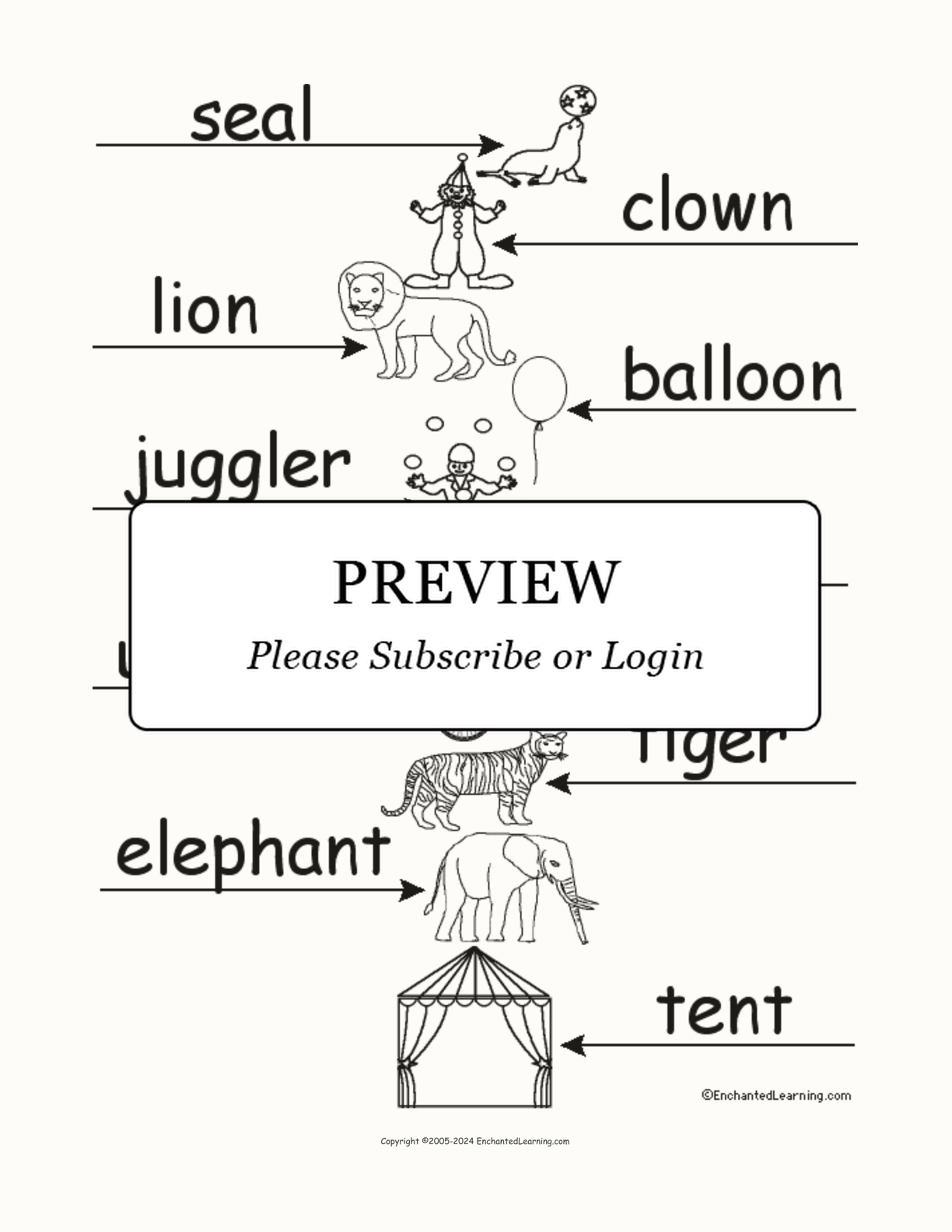 Label the Circus Words interactive worksheet page 2