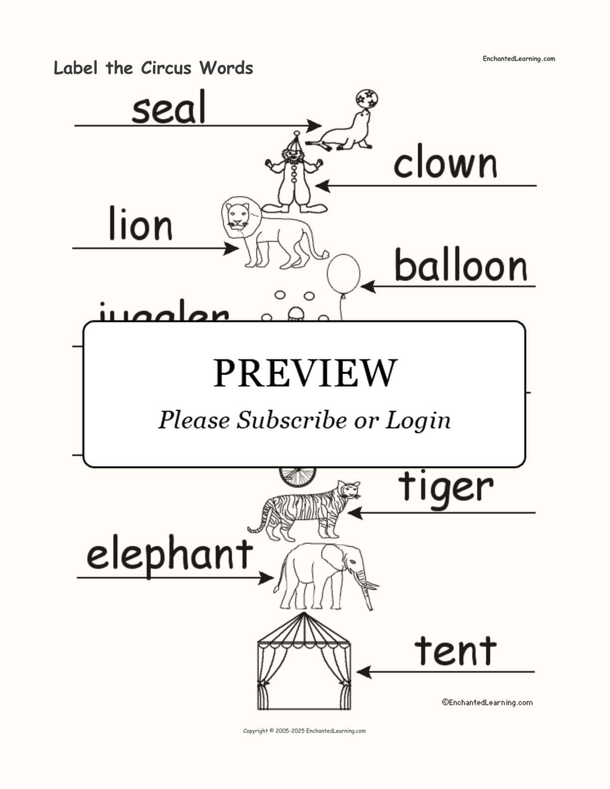 Label the Circus Words interactive worksheet page 2