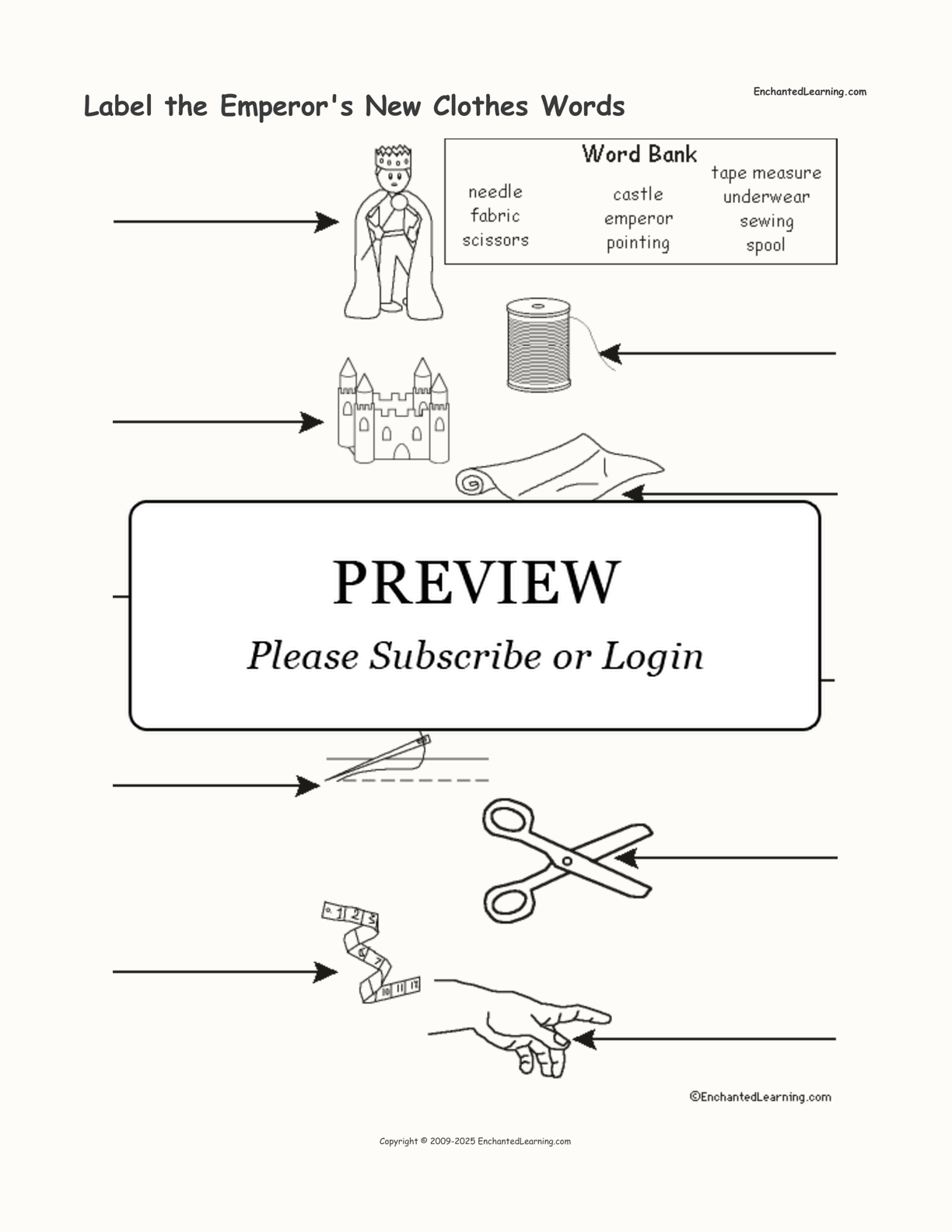 Label the Emperor's New Clothes Words interactive worksheet page 1