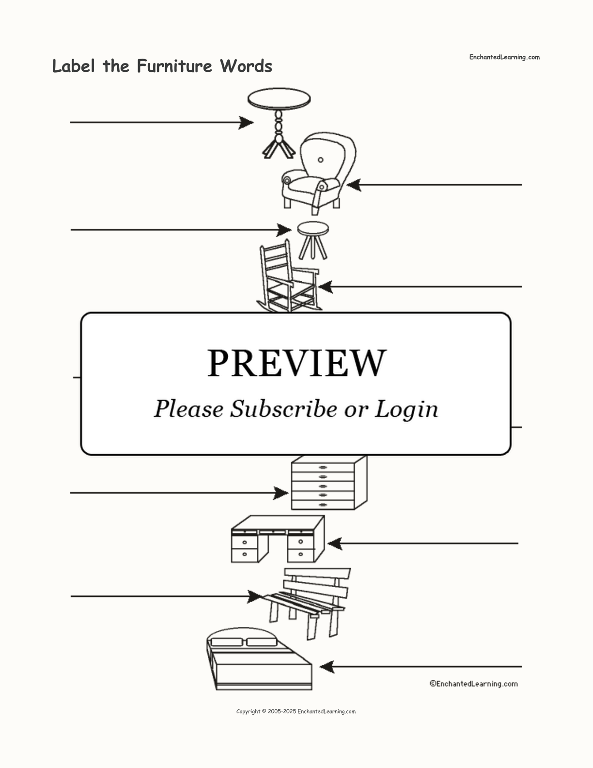 Label the Furniture Words interactive worksheet page 1