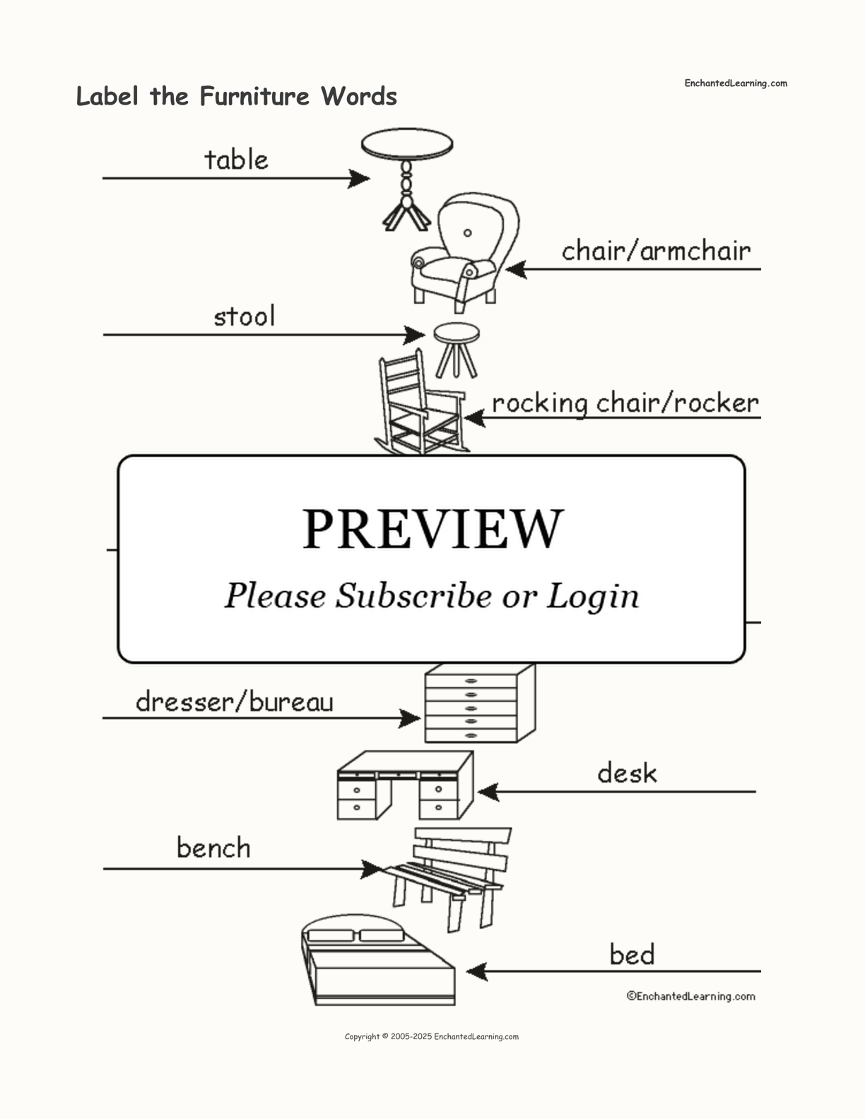 Label the Furniture Words interactive worksheet page 2