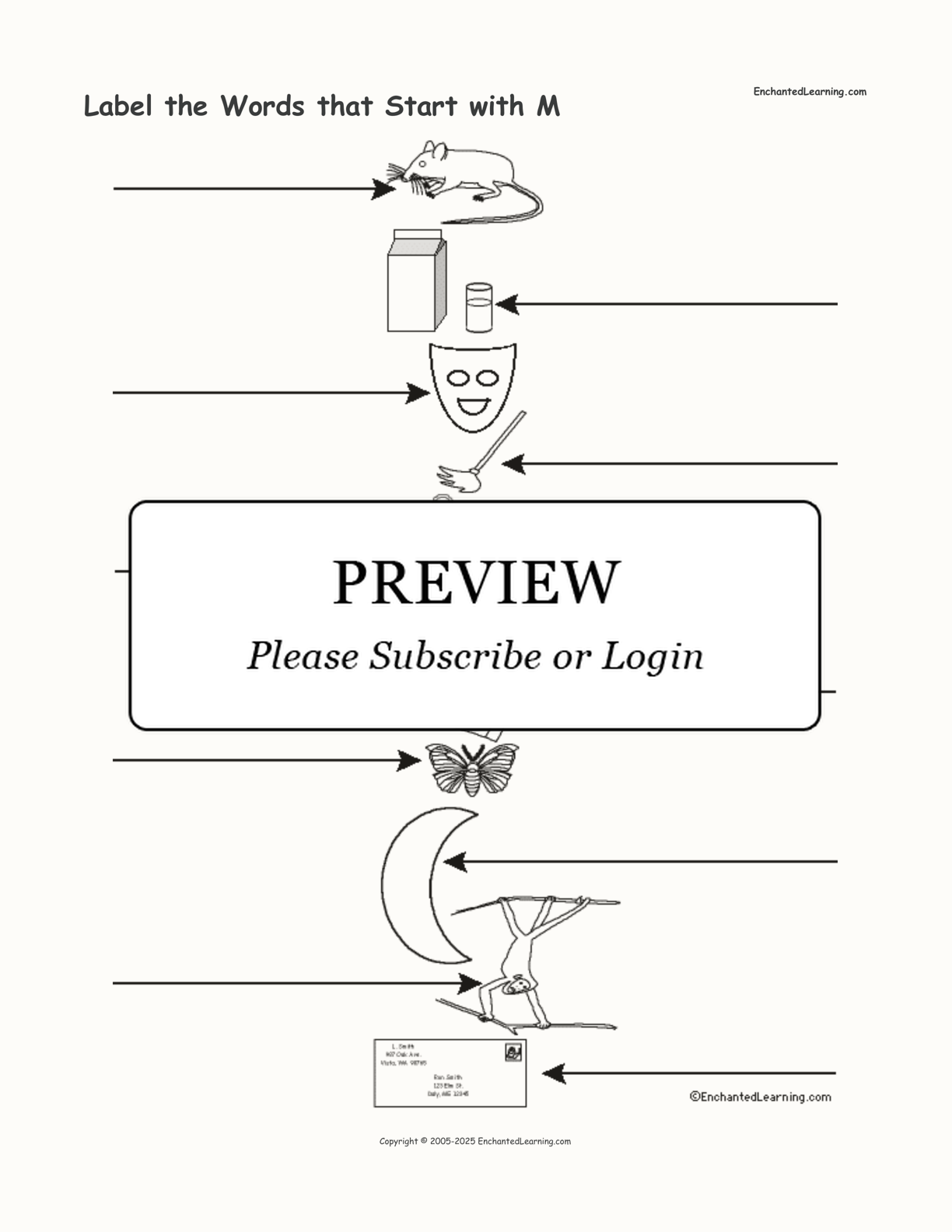 Label the Words that Start with M interactive worksheet page 1