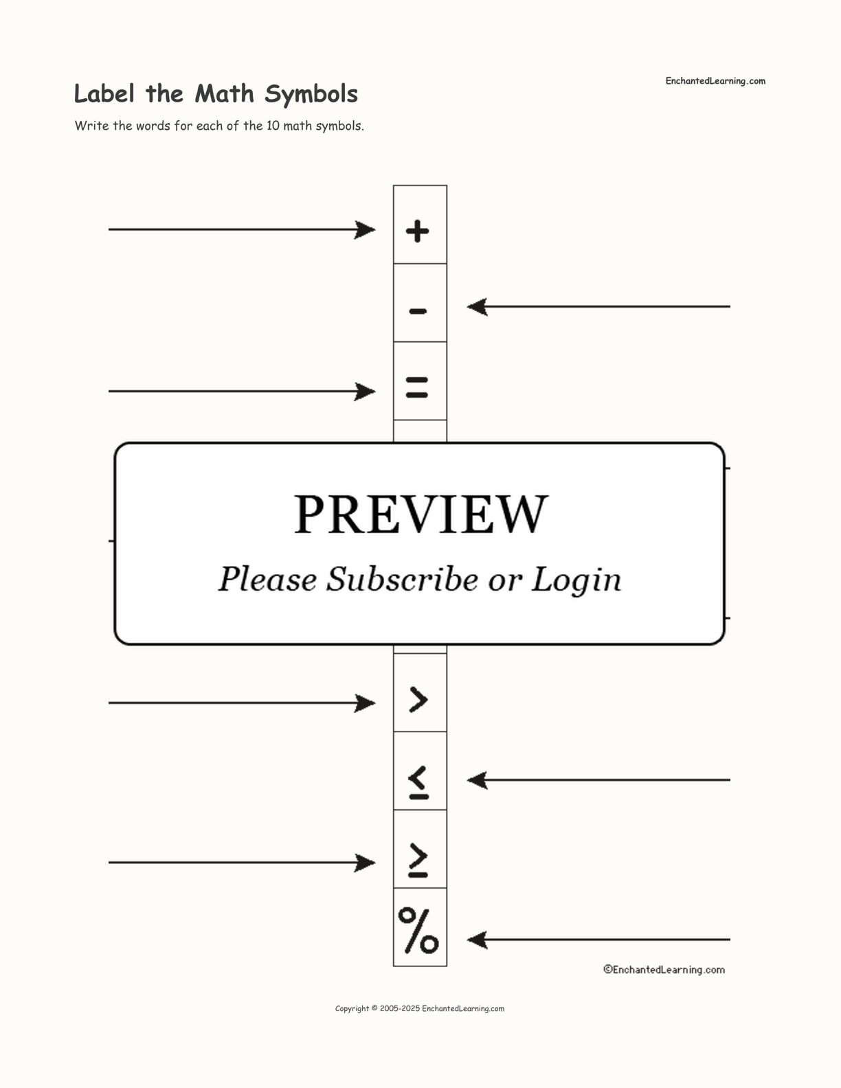 Label the Math Symbols interactive worksheet page 1