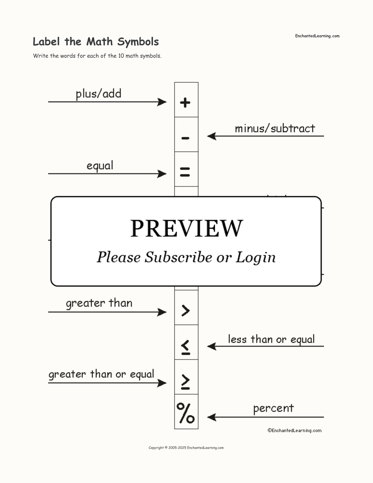 Label the Math Symbols interactive worksheet page 2