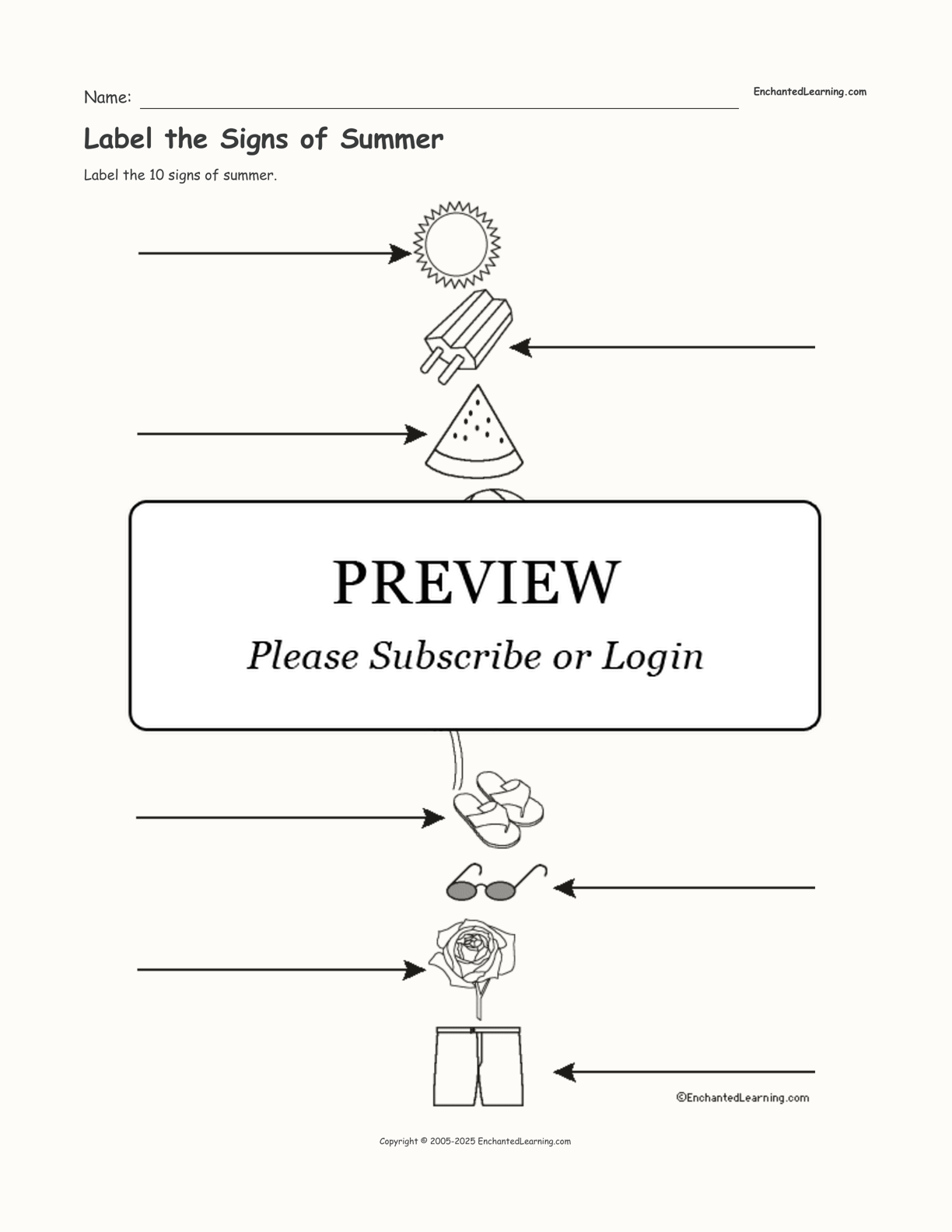 Label the Signs of Summer interactive worksheet page 1