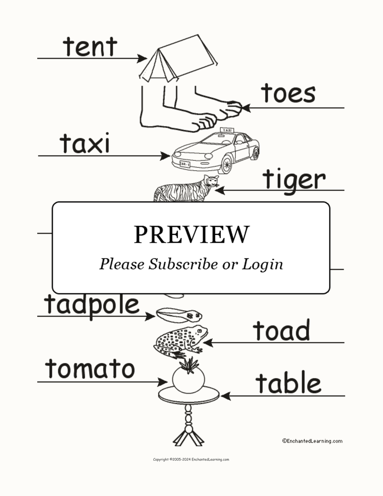 Label the Words that Start with T interactive worksheet page 2