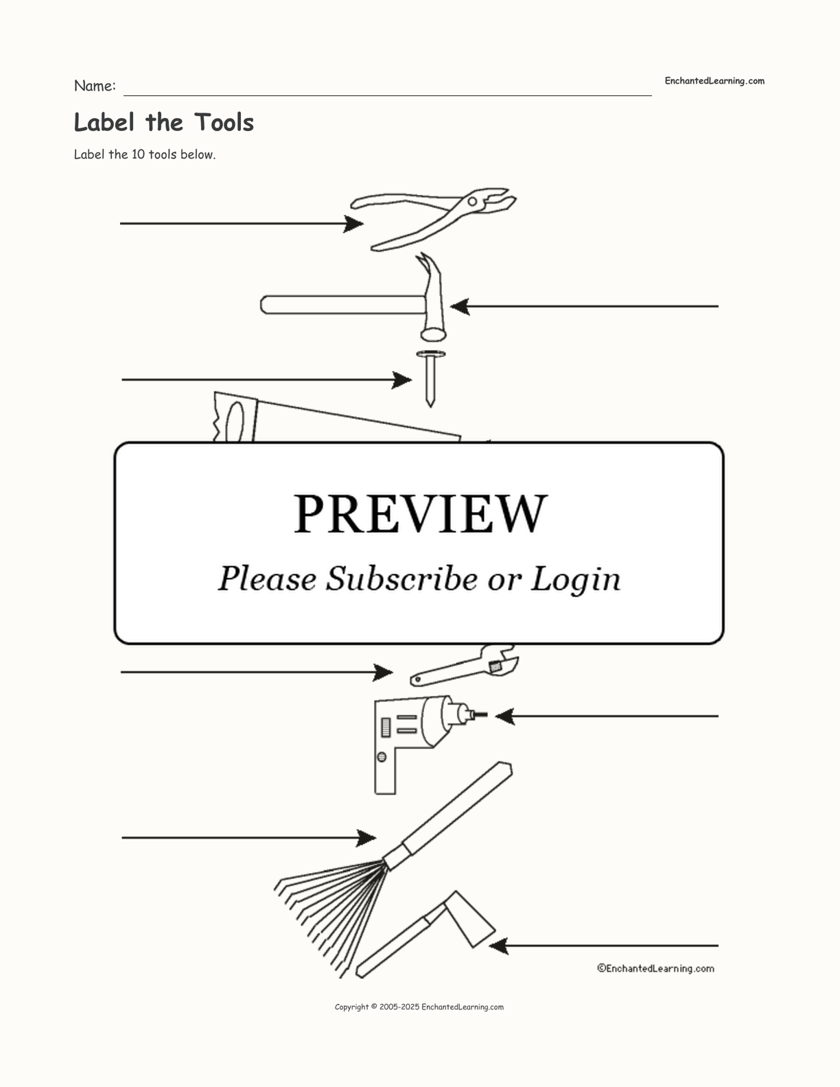 Label the Tools interactive worksheet page 1