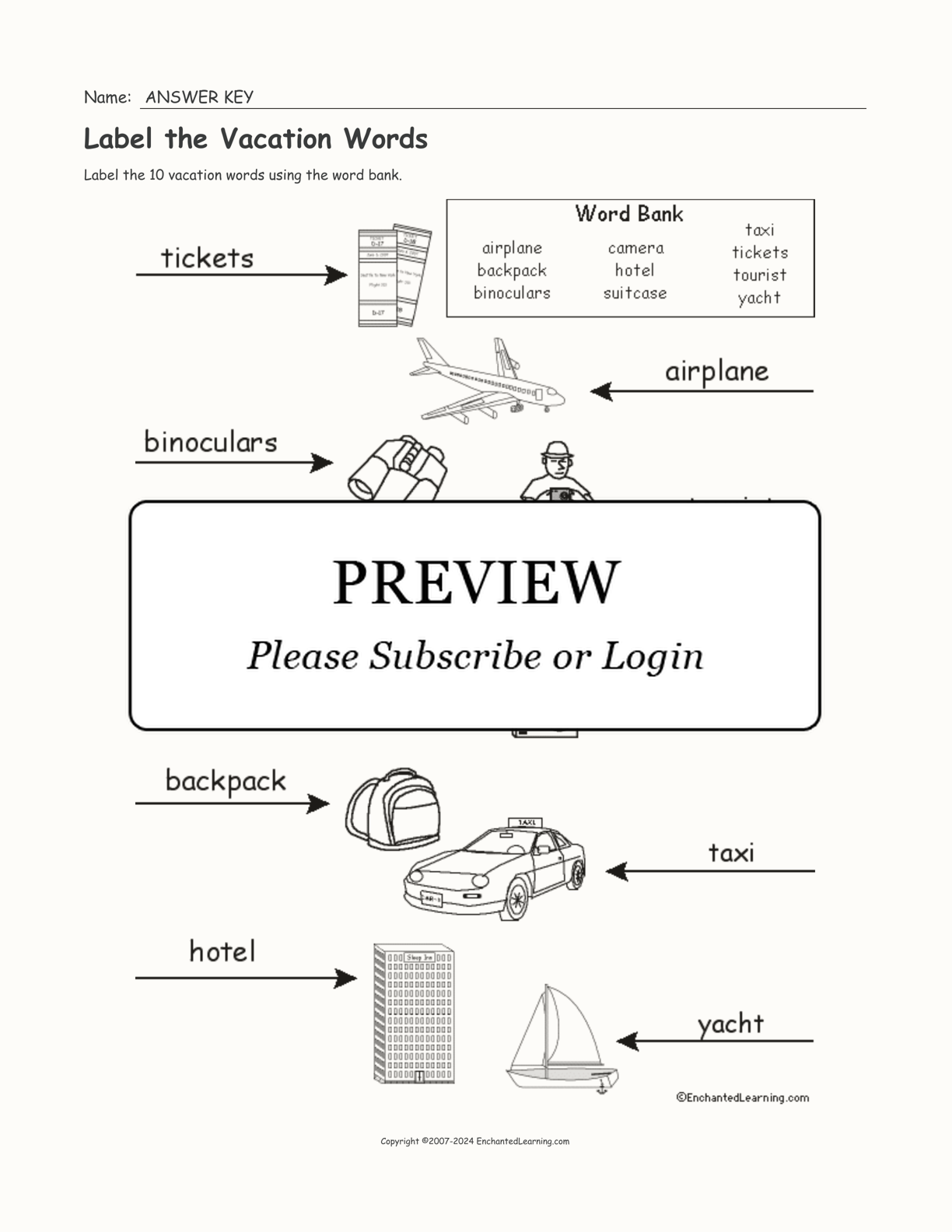Label the Vacation Words interactive worksheet page 2