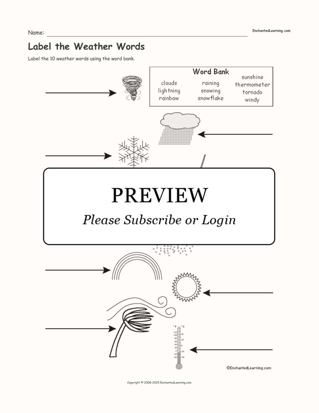 Label the Weather Words interactive worksheet page 1