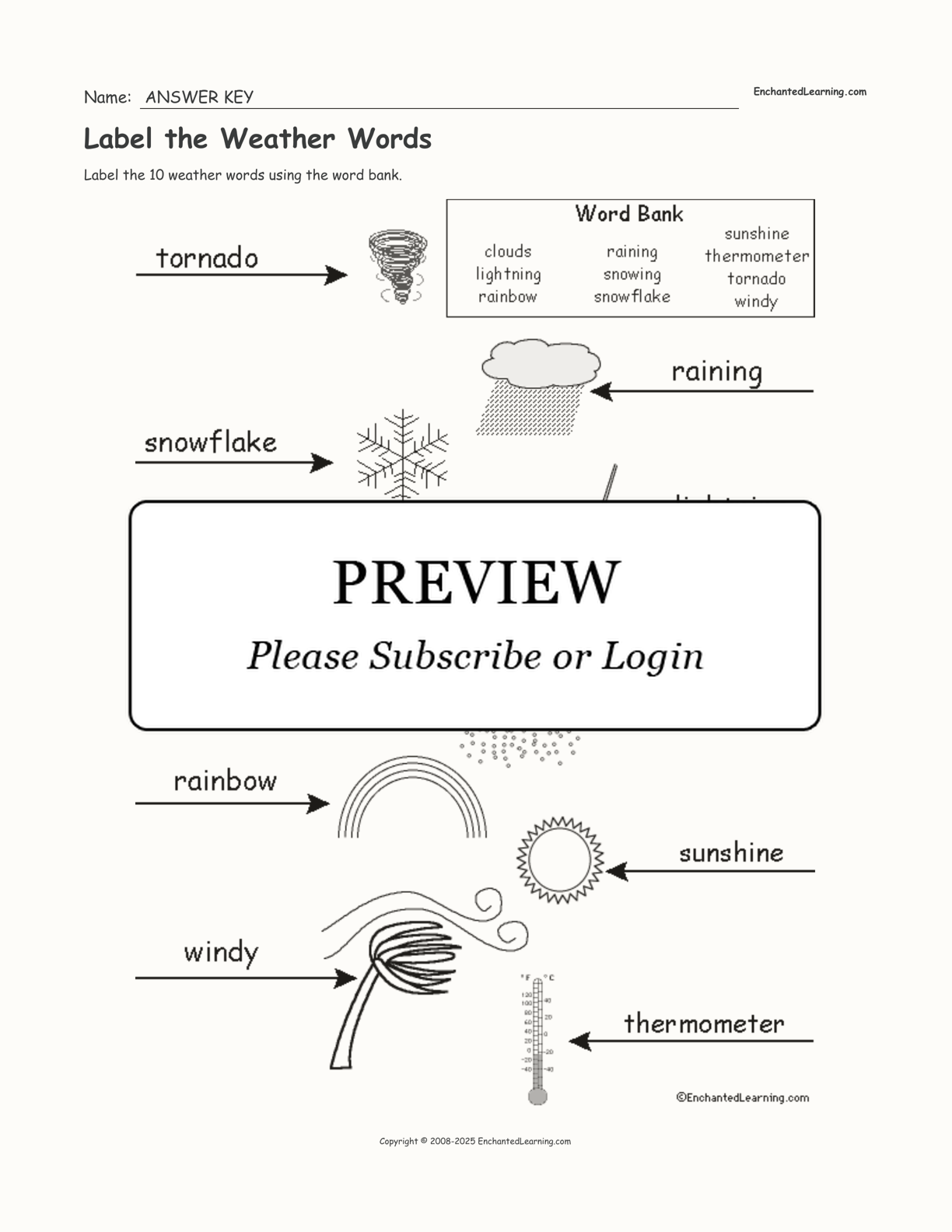 Label the Weather Words interactive worksheet page 2