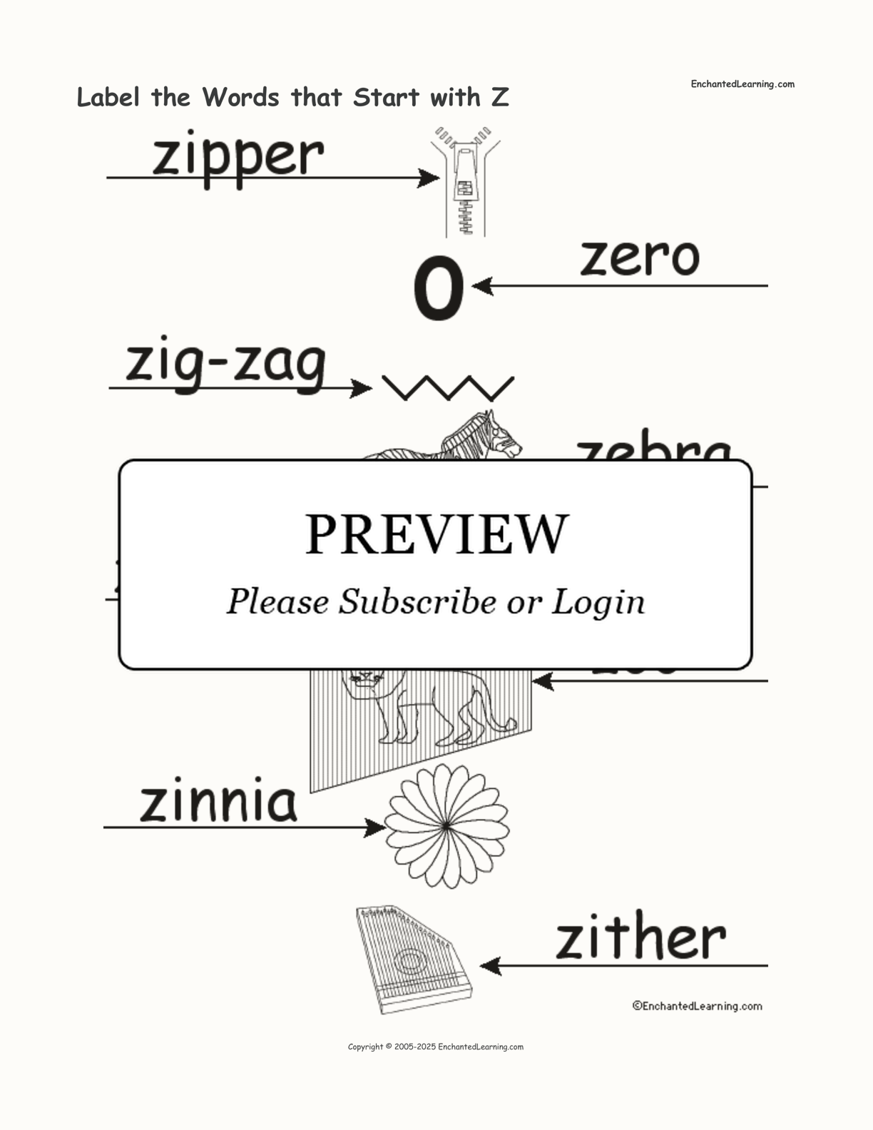 Label the Words that Start with Z interactive worksheet page 2