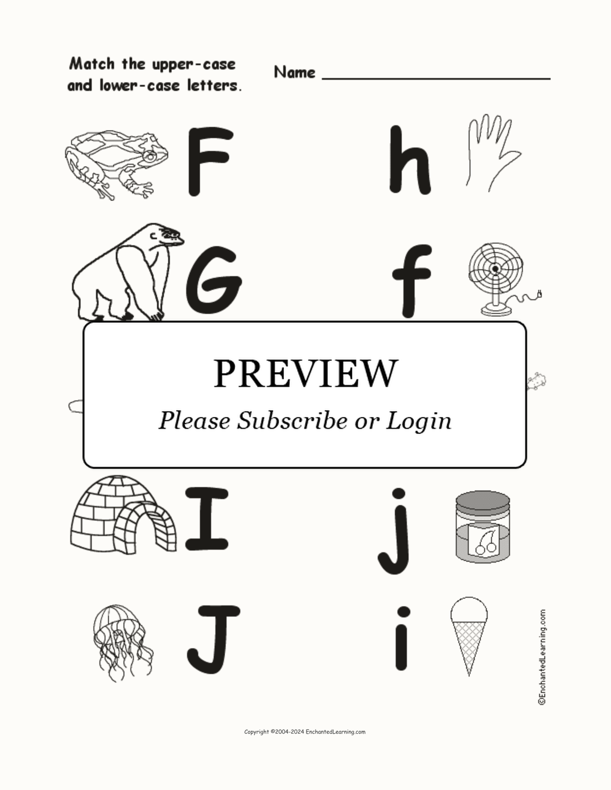 Match Uppercase and Lowercase Letters F-J interactive worksheet page 1