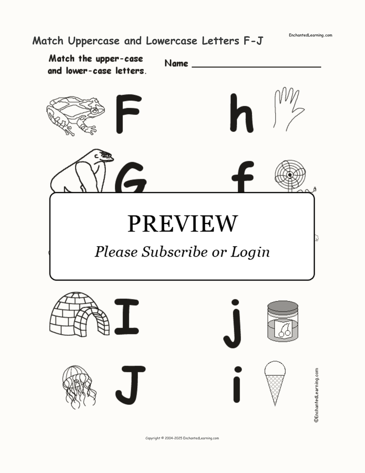 Match Uppercase and Lowercase Letters F-J interactive worksheet page 1