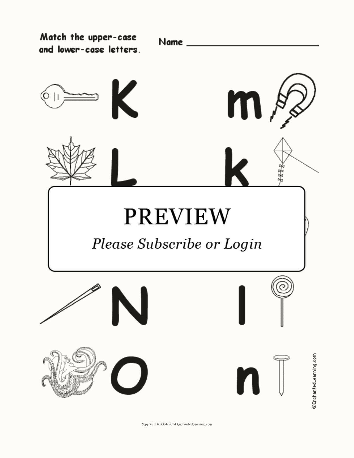 Match Uppercase and Lowercase Letters K-O interactive worksheet page 1